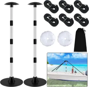 Premium Quality Boat Cover Support Poles 2 Pack, Aluminum Support Pole for Boat Cover with Webbing Strap, Extension Boat Cover Support Poles Adjustable Height at Will from 22” to 57.5” -(Black)