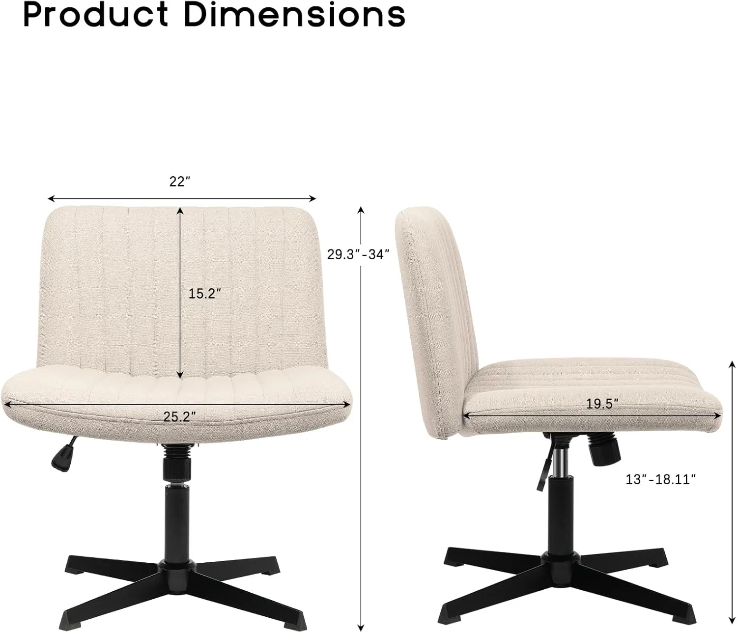 PUKAMI Criss Cross Chair,Comfy Cross Legged Office Desk Chair No Wheels,Modern Fabric Swivel Adjustable Height Mid Back Wide Seat for Home Office Computer Makeup Vanity Task(Beige)