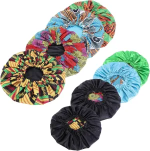 Qianmome Women Double-Layer Extra Large Print Satin Bonnet Sleep Cap African Pattern Fabric Ankara Bonnets