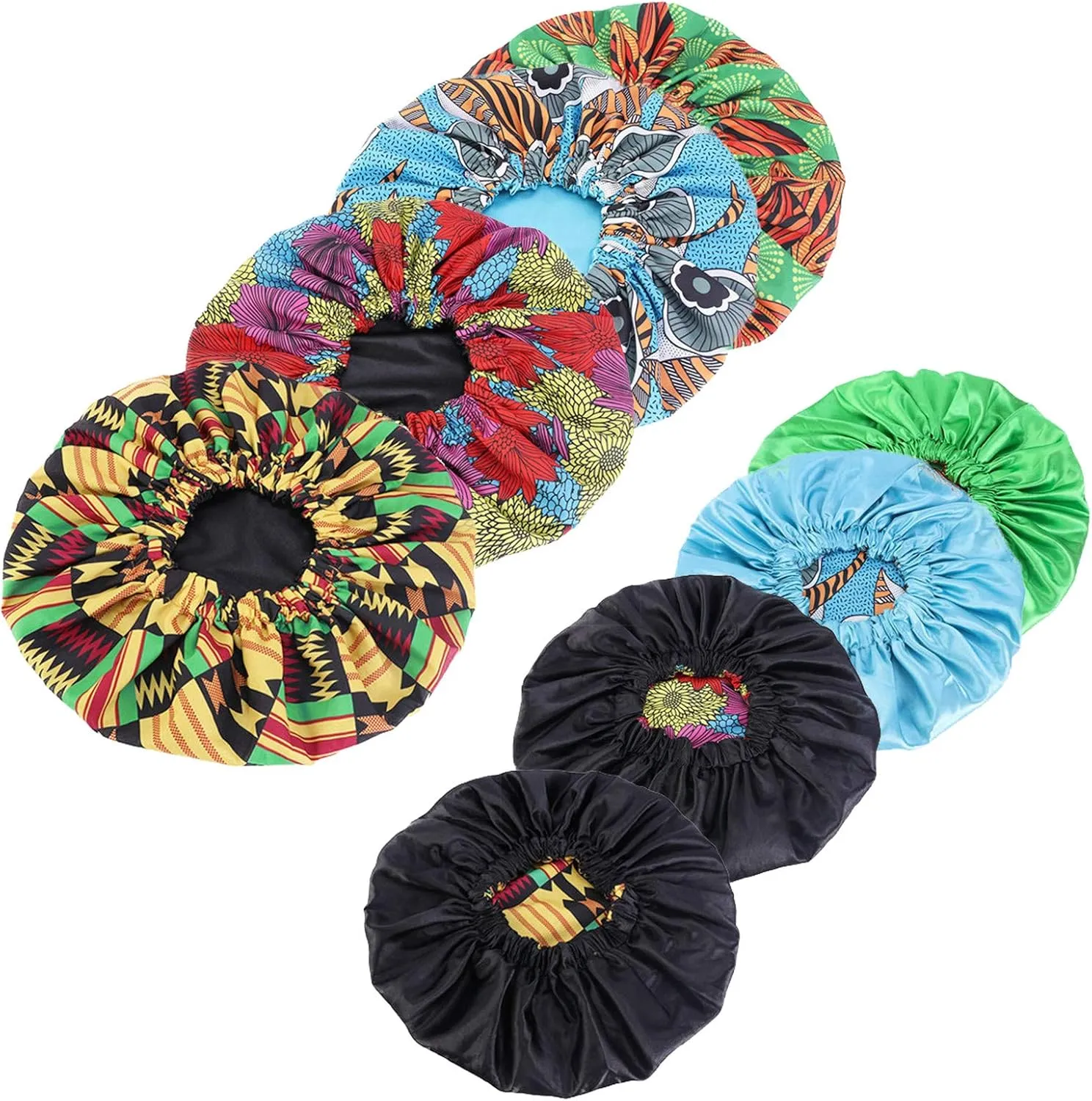 Qianmome Women Double-Layer Extra Large Print Satin Bonnet Sleep Cap African Pattern Fabric Ankara Bonnets
