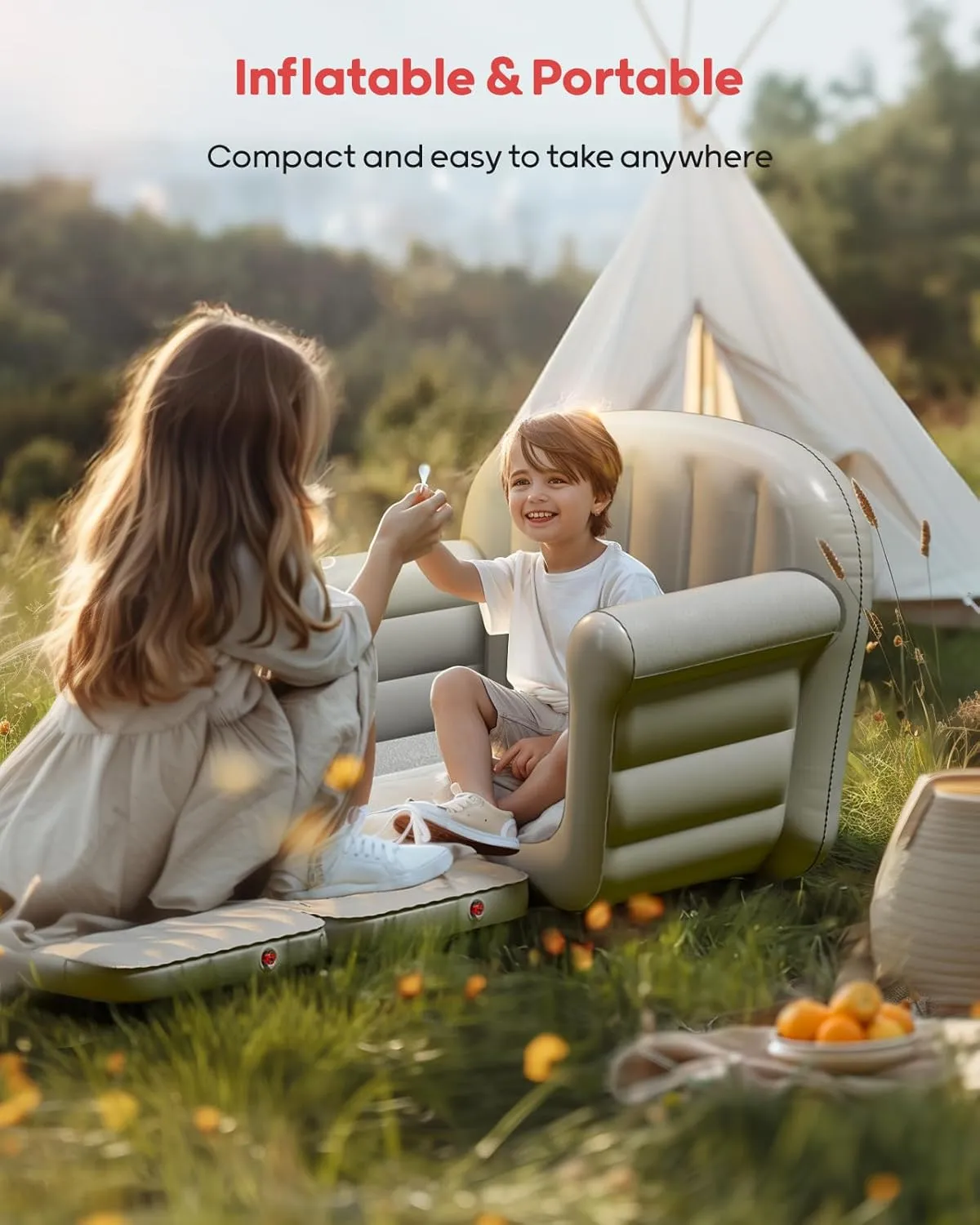 QPAU Inflatable Couch, Extra Wide 2-in-1 Toddler Couch Fold Out with Plush, Convertible Kids Couchs to Lounger for Baby Boys Girls, Portable Sleeper Sofa for Home Camping Travel