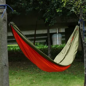 Qtqgoitem Hiking Camping Nylon, Double Nest Swing Easy Hanging, Parachute, Sleeping Bed Portable, Hanging Hammock with, Tree Straps Carabiners Army Green (Model: e70 184 d3b 1d4 99f)