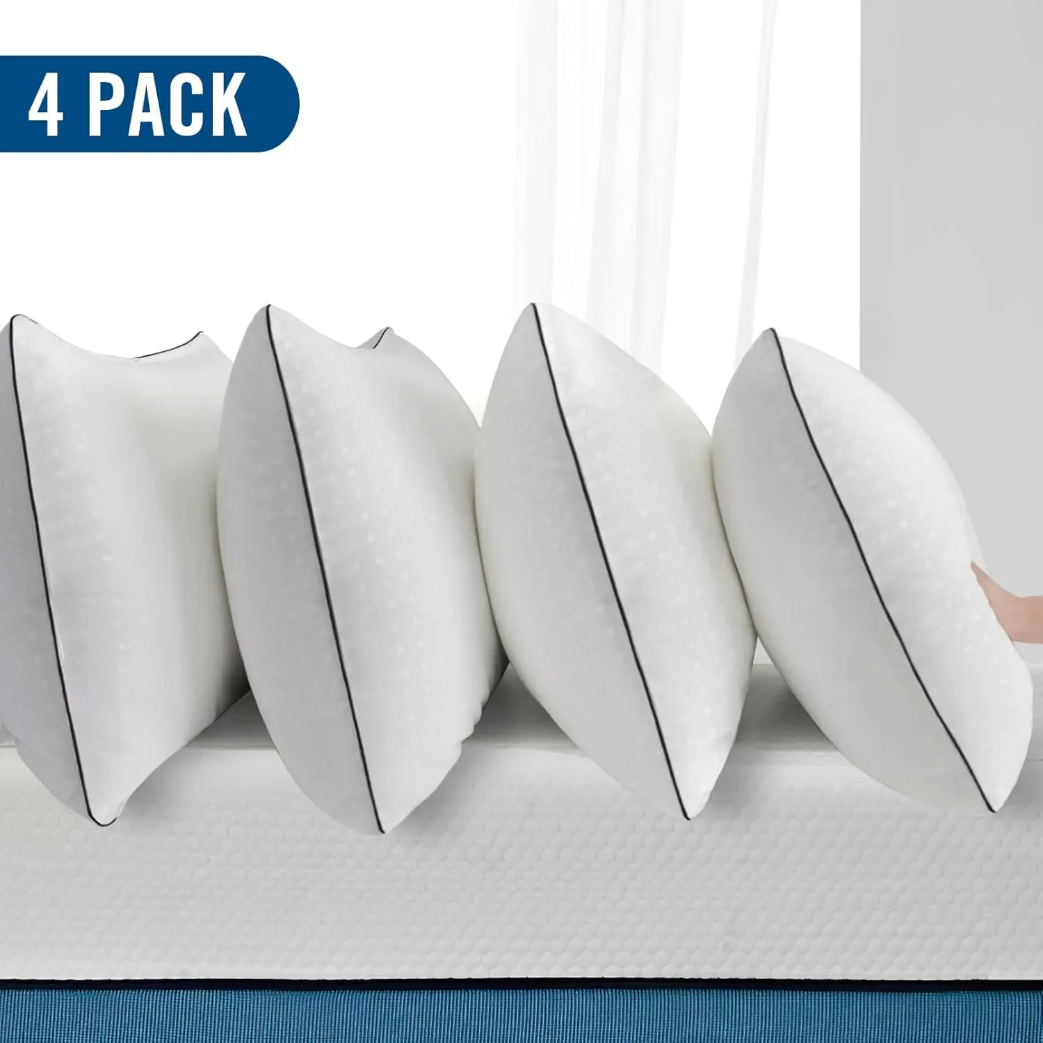 Queen Size Bed Pillows for Sleeping 4 Pack,Luxury Hotel Pillows,Comfortable and Supportive,Machine Washable,Suitable for Stomach,Back and Side Sleepers.