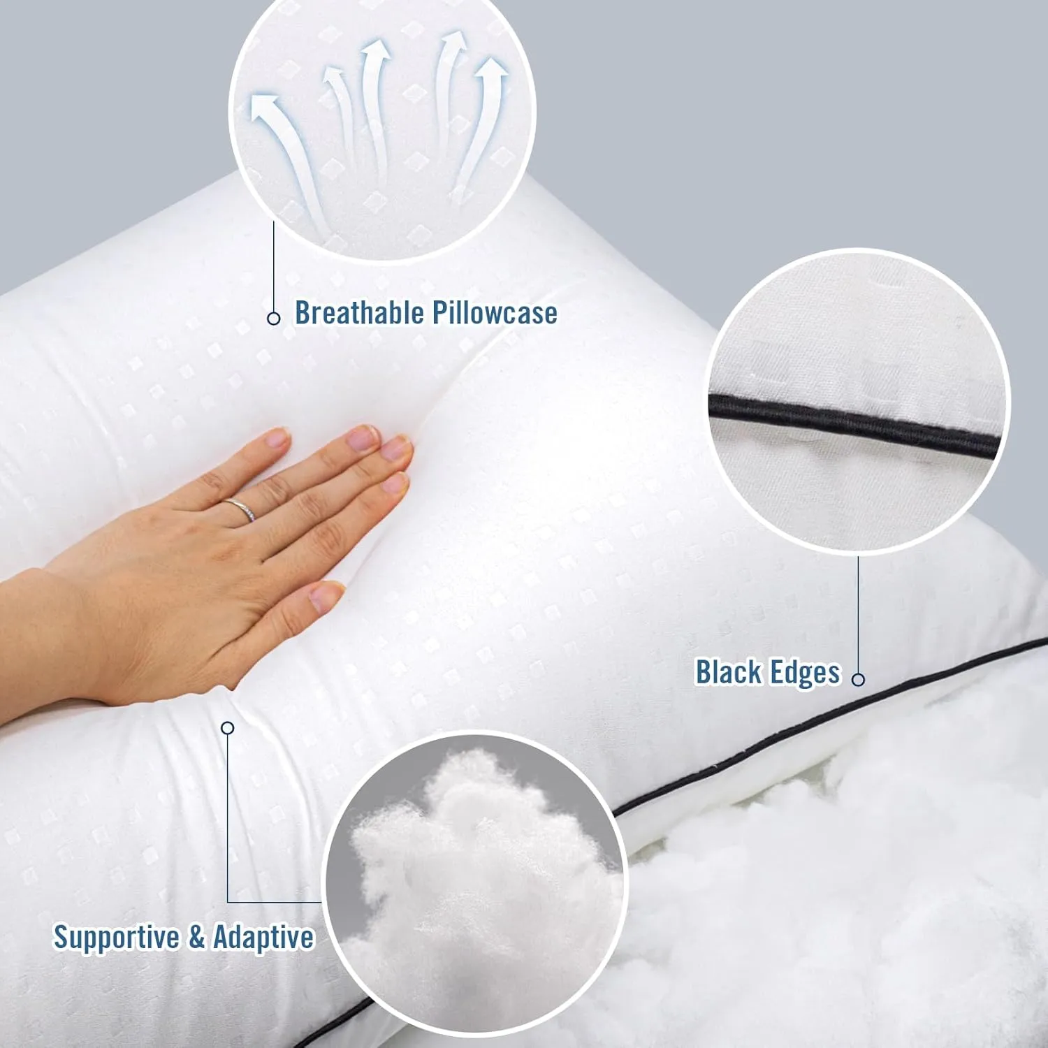 Queen Size Bed Pillows for Sleeping 4 Pack,Luxury Hotel Pillows,Comfortable and Supportive,Machine Washable,Suitable for Stomach,Back and Side Sleepers.