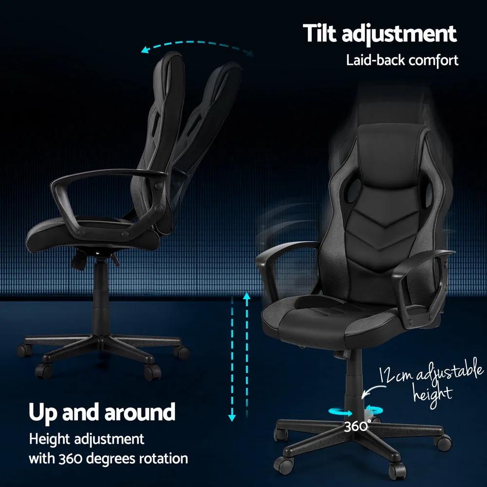 Racer PU Leather & Mesh Office Chair - Grey