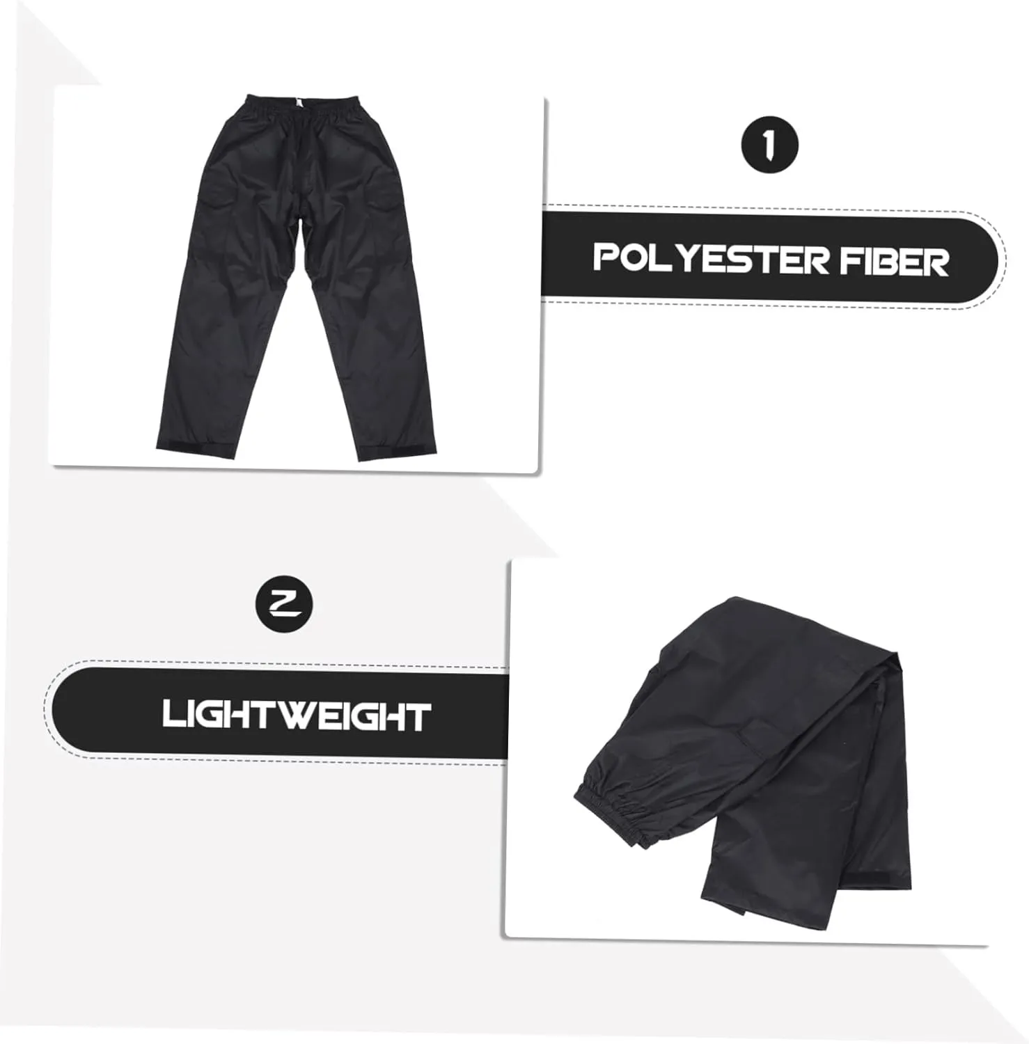 Rainproof Pants Waterproof Pants Double-Layered Wear-Resistant Breathable Elastic Waistband Black