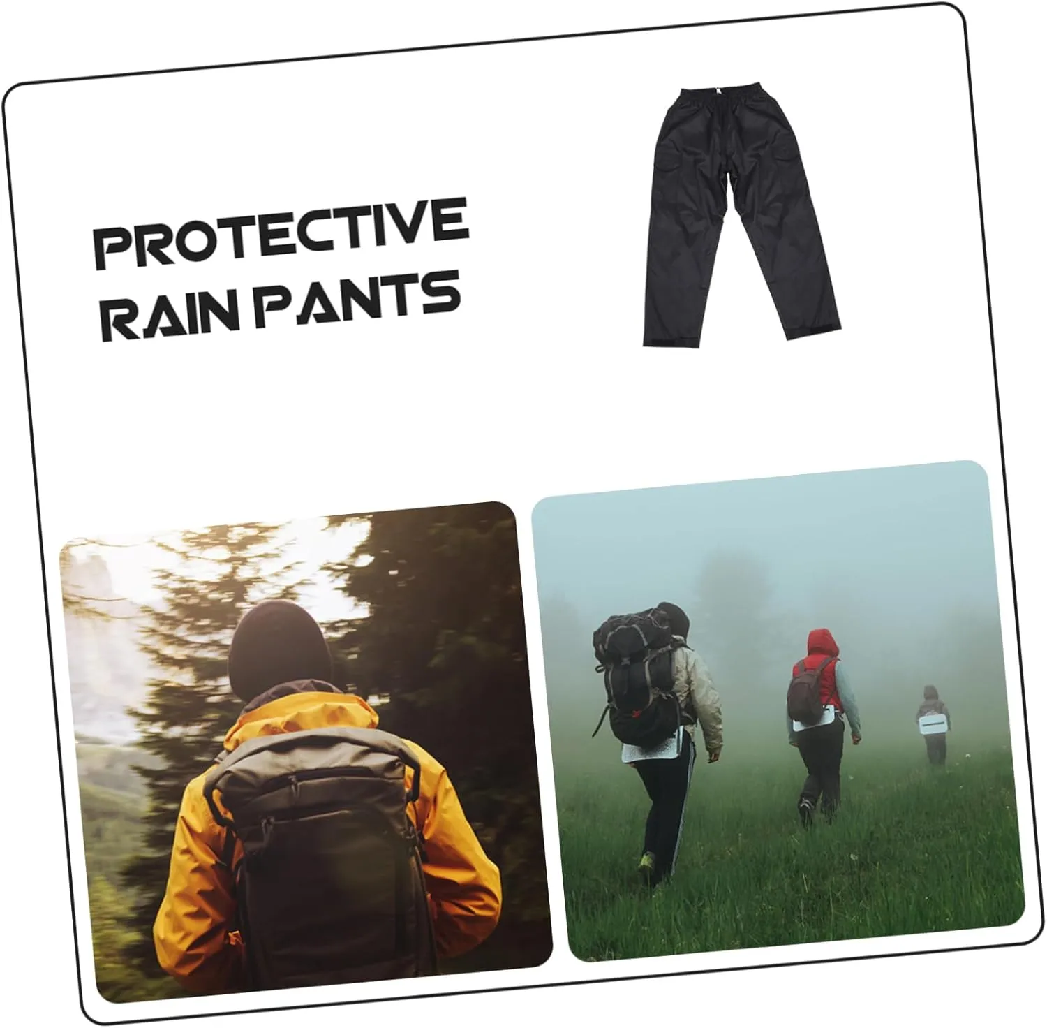Rainproof Pants Waterproof Pants Double-Layered Wear-Resistant Breathable Elastic Waistband Black