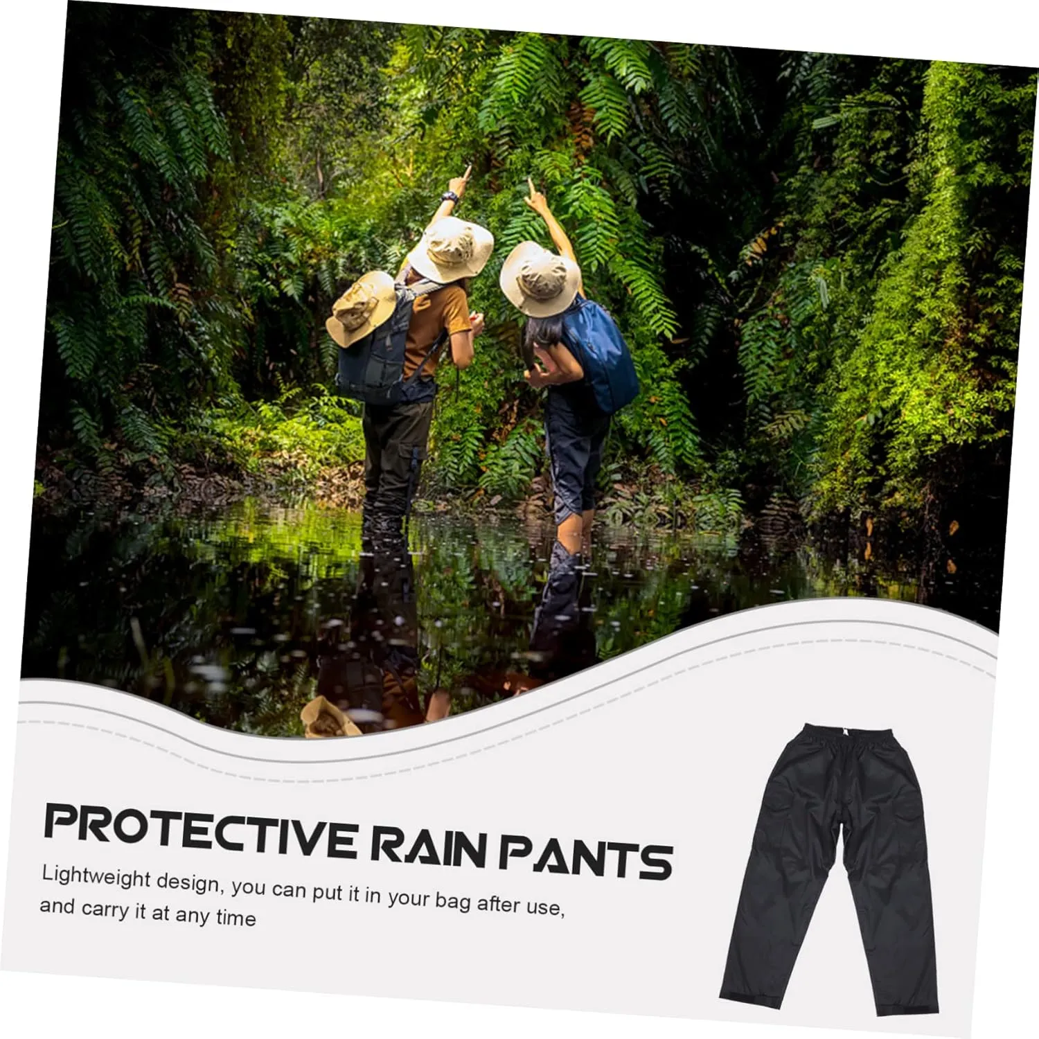 Rainproof Pants Waterproof Pants Double-Layered Wear-Resistant Breathable Elastic Waistband Black