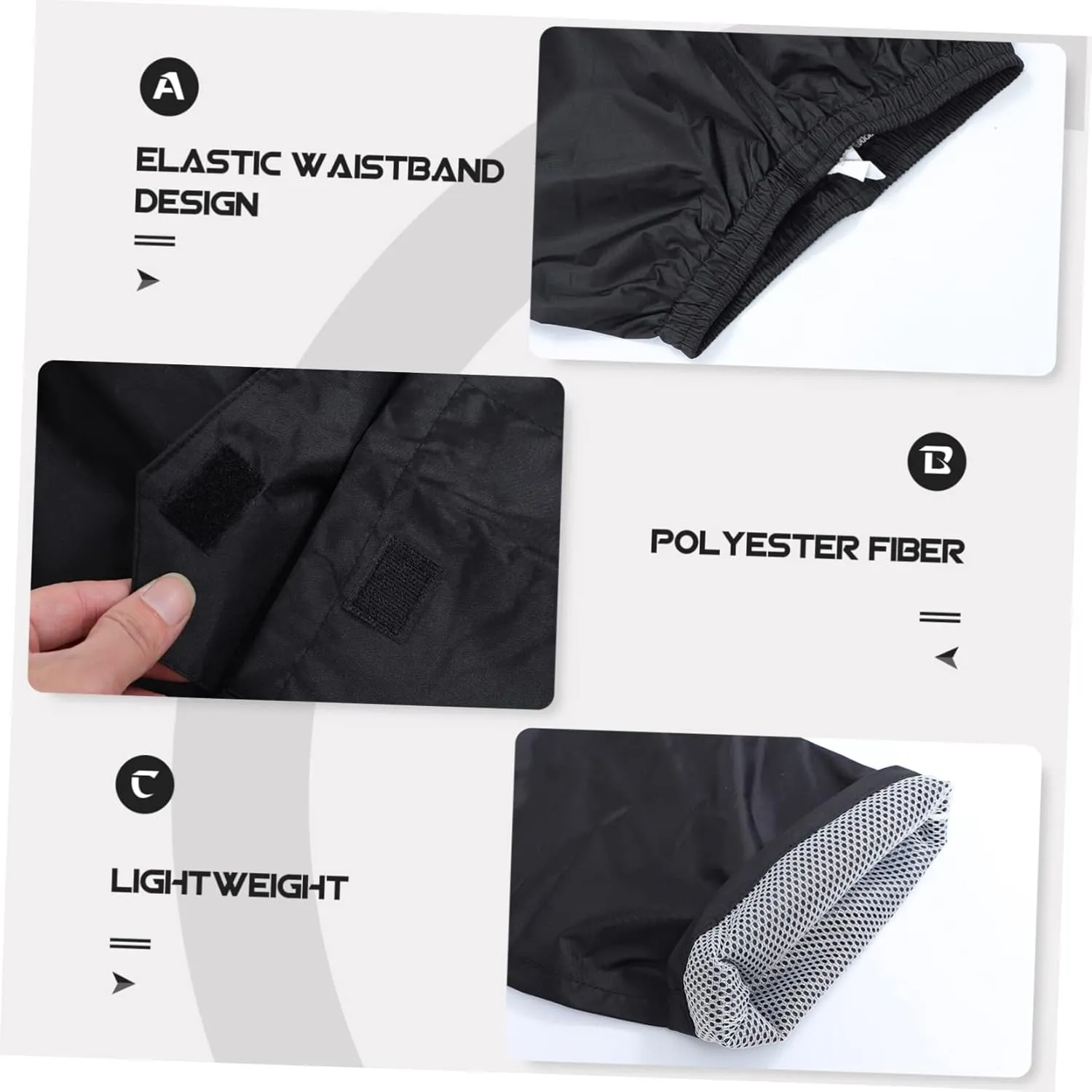 Rainproof Pants Waterproof Pants Double-Layered Wear-Resistant Breathable Elastic Waistband Black