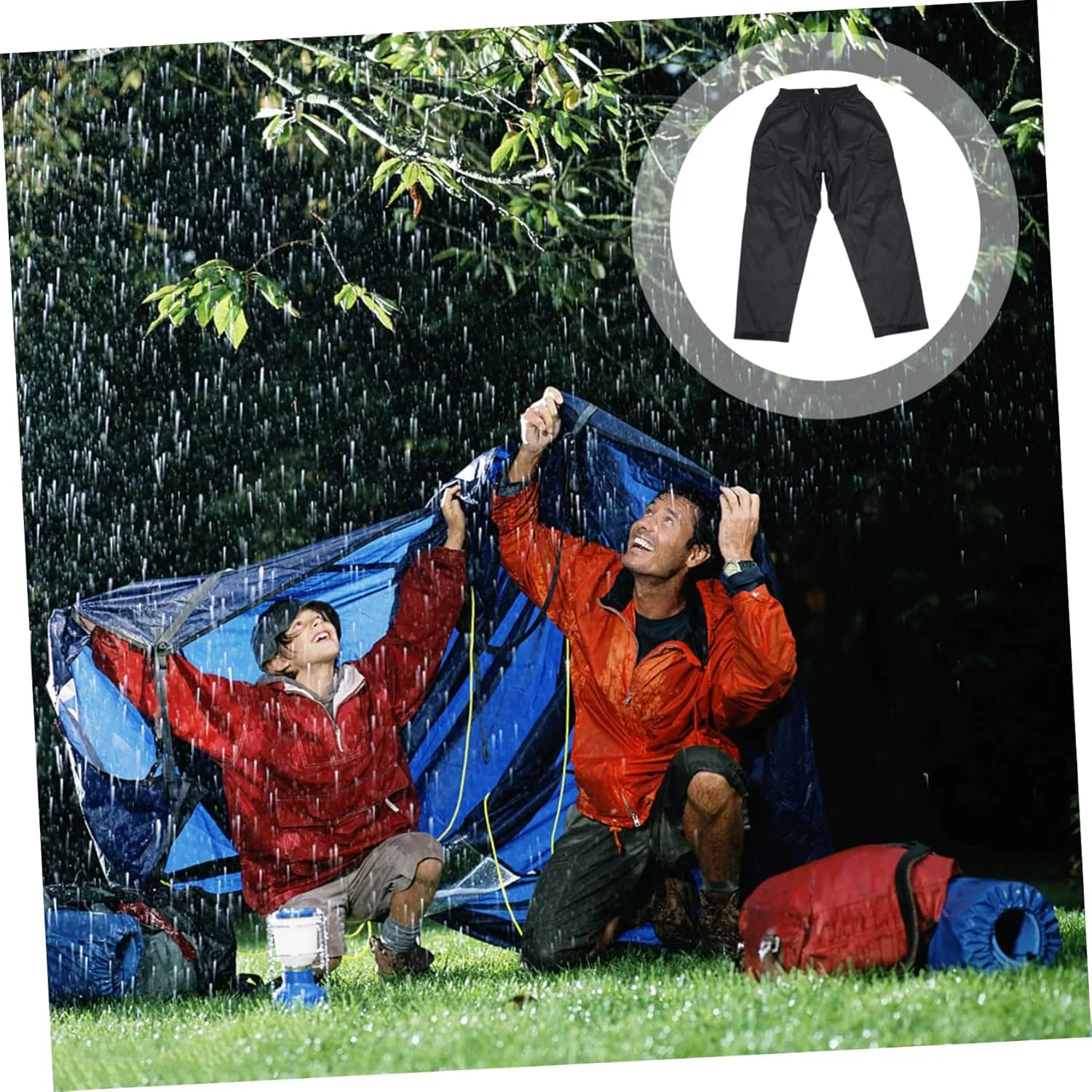 Rainproof Pants Waterproof Pants Double-Layered Wear-Resistant Breathable Elastic Waistband Black