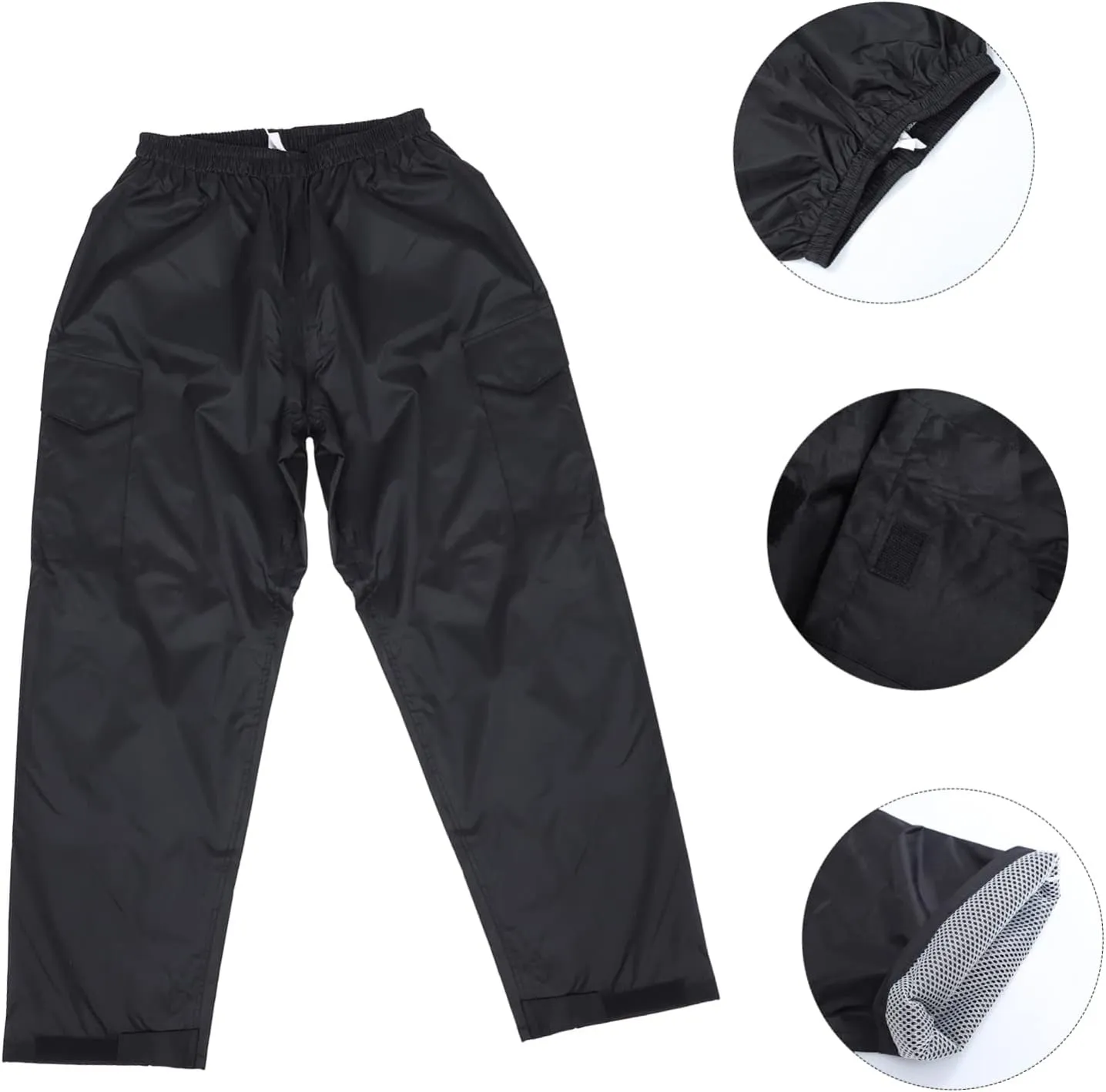Rainproof Pants Waterproof Pants Double-Layered Wear-Resistant Breathable Elastic Waistband Black