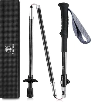 Real Carbon Fiber Single Hiking Poles,Foldable Trekking Poles,Collapsible Lightweight Hiking Poles for Backpacking, Hiking Sticks, Maximum Height 45 Inches 1 Poles,Black