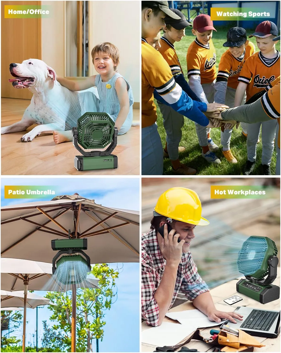 Rechargeable Auto Oscillating Fan with Remote & Timer & LED Light, 9-Inch 20000mAh Battery (70Hrs), Portable USB Fan for Camping, Travel, Worksite & Strong Hurricanes