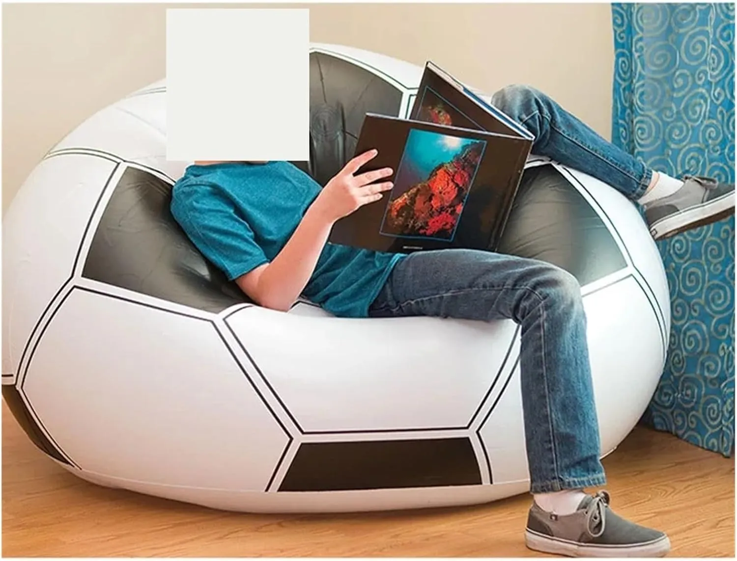 Recliner Outdoor Portable Funny Sofa Inflatable Folding Lazy Bean Bag Sofas Chair Puff Couch Living Room Footstool Beach Inflatable Bed Portable (Color : Football)