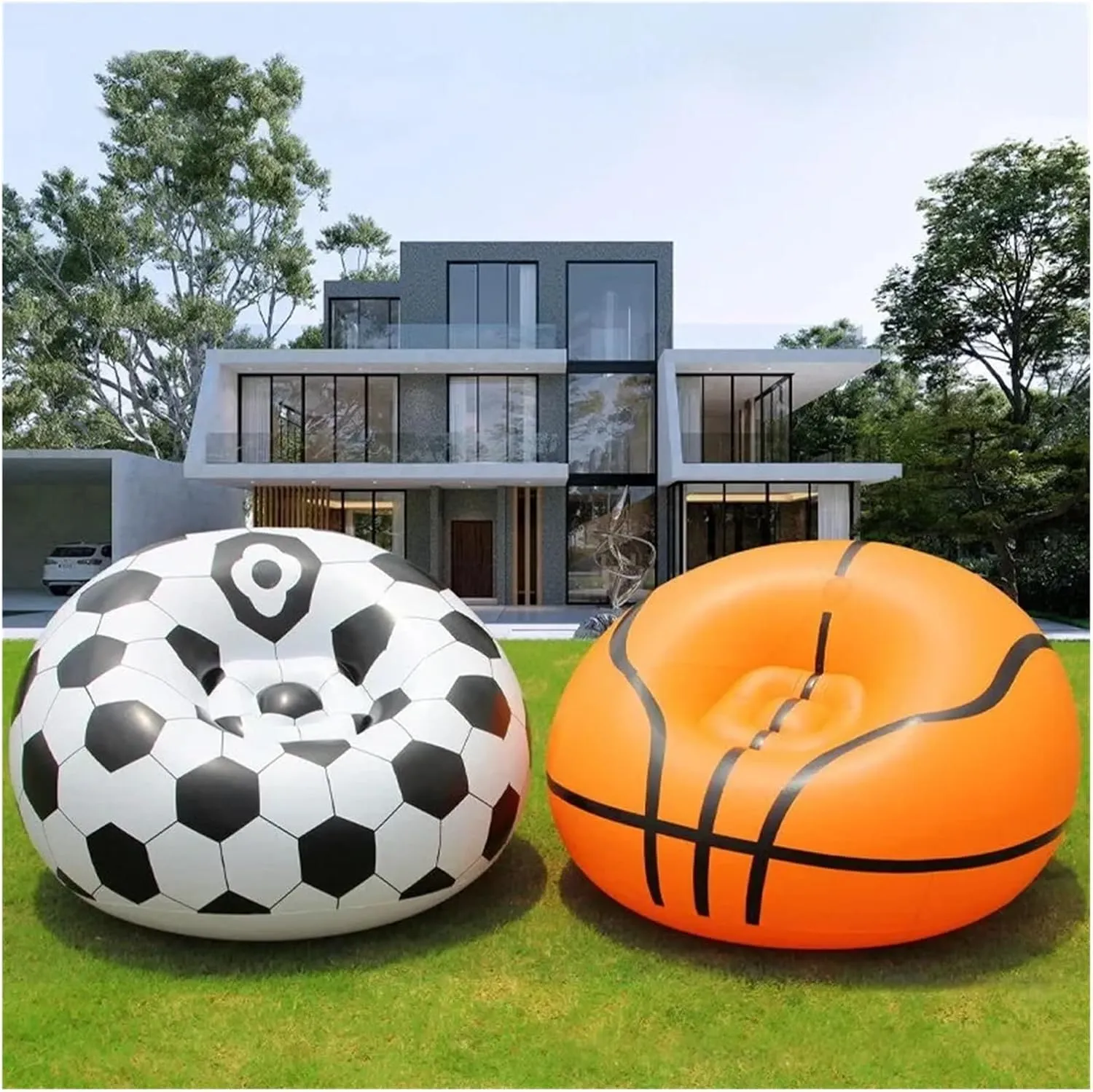 Recliner Outdoor Portable Funny Sofa Inflatable Folding Lazy Bean Bag Sofas Chair Puff Couch Living Room Footstool Beach Inflatable Bed Portable (Color : Football)