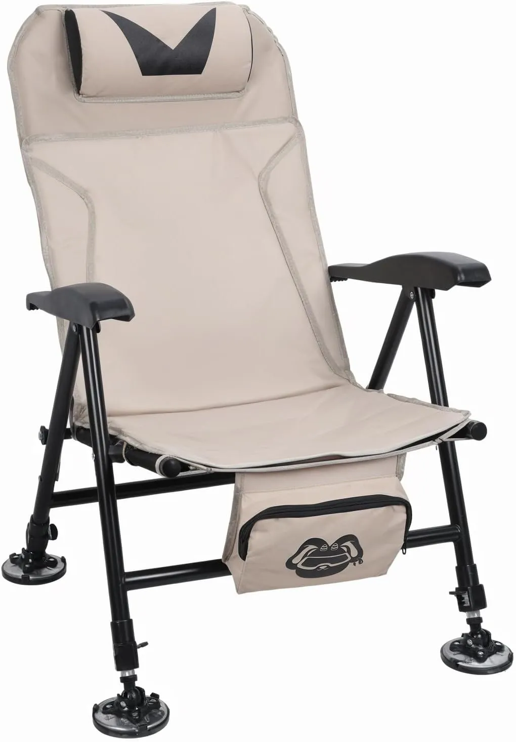 Reclining Fishing Chair for Adults, Outdoor Folding Chair with Storage Bag, Adjustable Height Fishing Hunting Chair Seat with Oxford Cloth Khaki