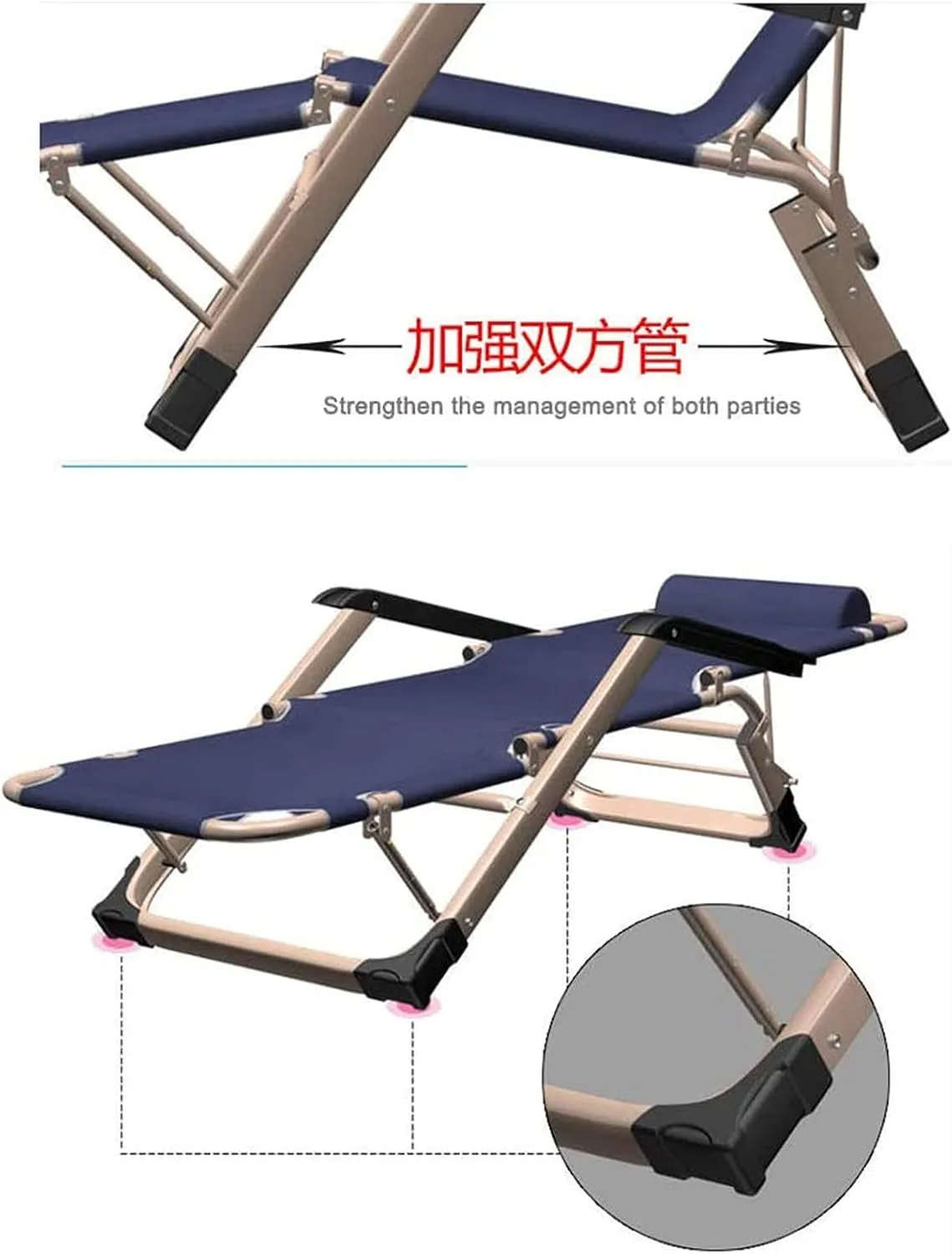 Reclining Folding Chair, Portable Adjustable Adjustable Recliner Lounger, Folding Garden Loungers, Camping Hinge, Lounger and Folding Deck(B)