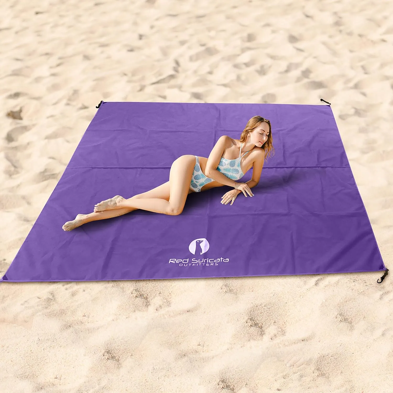 Red Suricata Sand Free Beach Mat – Large Sandproof Beach Blanket, Sandless, Waterproof – Fits and Matches Beach Canopy - Oversized Sand Proof Beach Mats for Outdoor, Picnic, Camping (Medium, Purple)