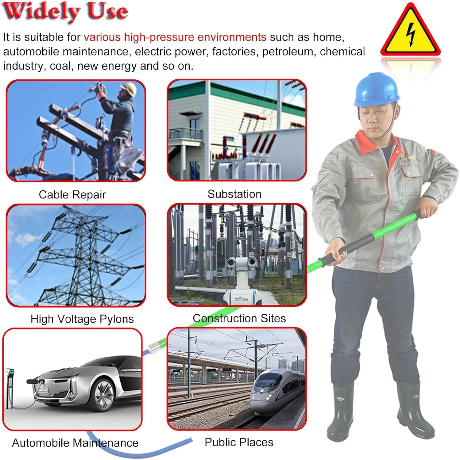 Rescue Hook Lifeguard Rod Insulated Body Rescue Hook, 3 5 6 10 Ft Long Lightweight Anti Electric Shock Rescue Pole for New Energy Vehicle Repairs, 10KV 35KV 110KV 220KV High Voltage Electrical Lifegua