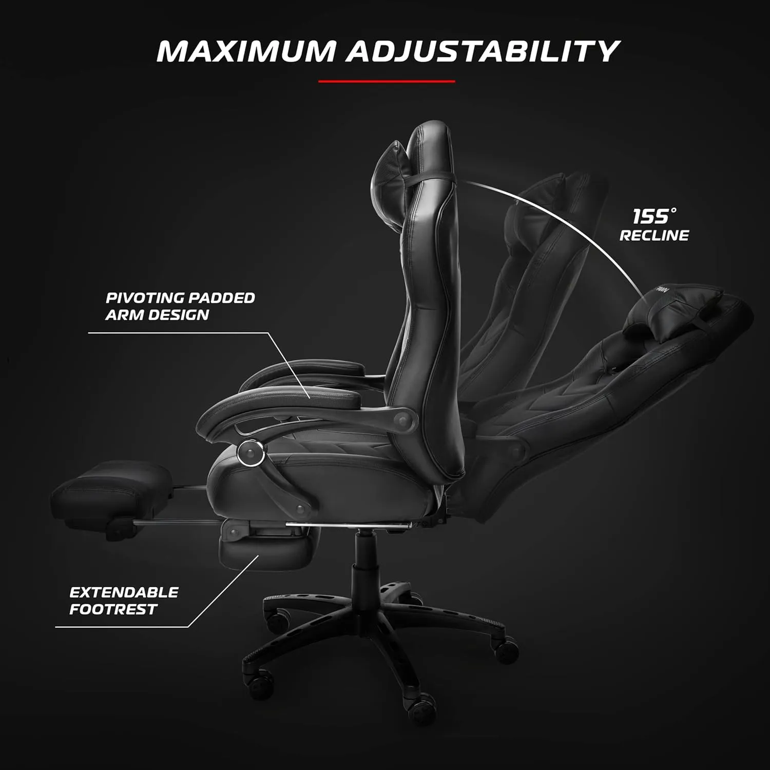RESPAWN 110 Ergonomic Gaming Chair With Footrest Recliner - Racing Style High Back PC Computer Desk Office Chair - 360 Swivel, Lumbar Support, Adjustable Headrest Pillow, Padded Armrests - 2021 Red