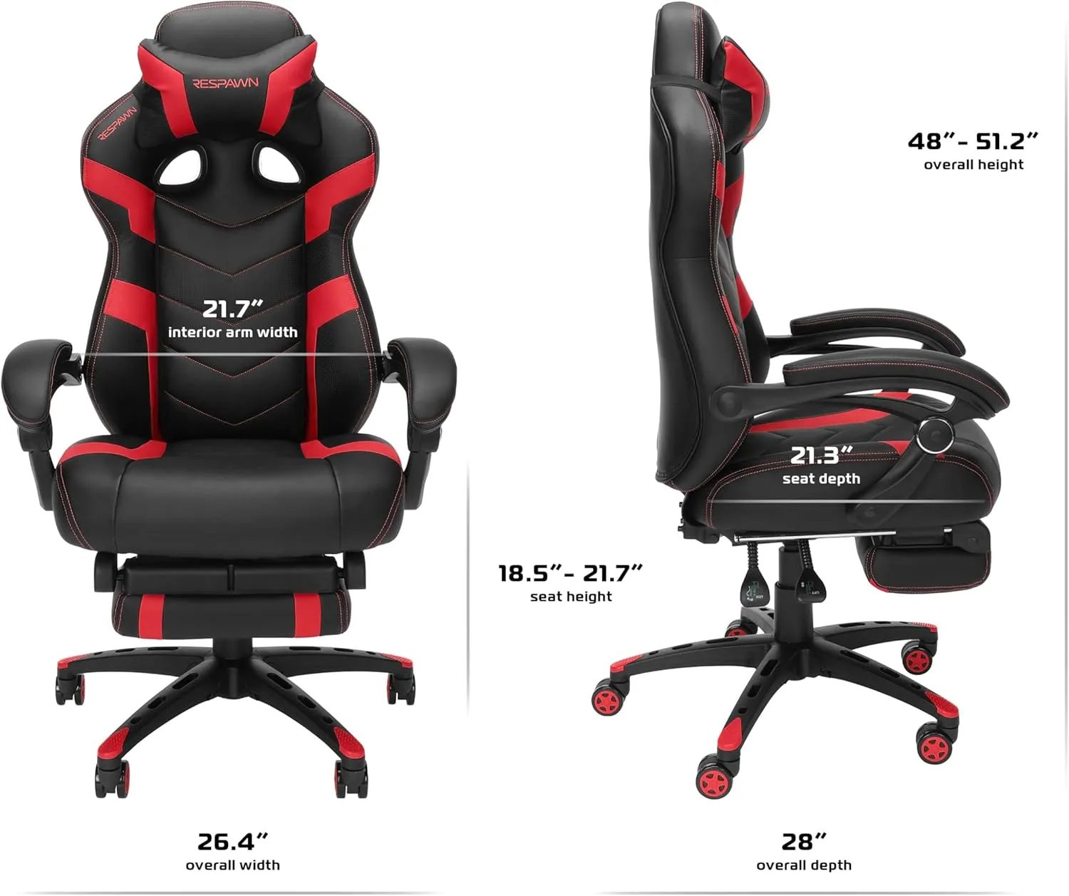 RESPAWN 110 Ergonomic Gaming Chair With Footrest Recliner - Racing Style High Back PC Computer Desk Office Chair - 360 Swivel, Lumbar Support, Adjustable Headrest Pillow, Padded Armrests - 2021 Red