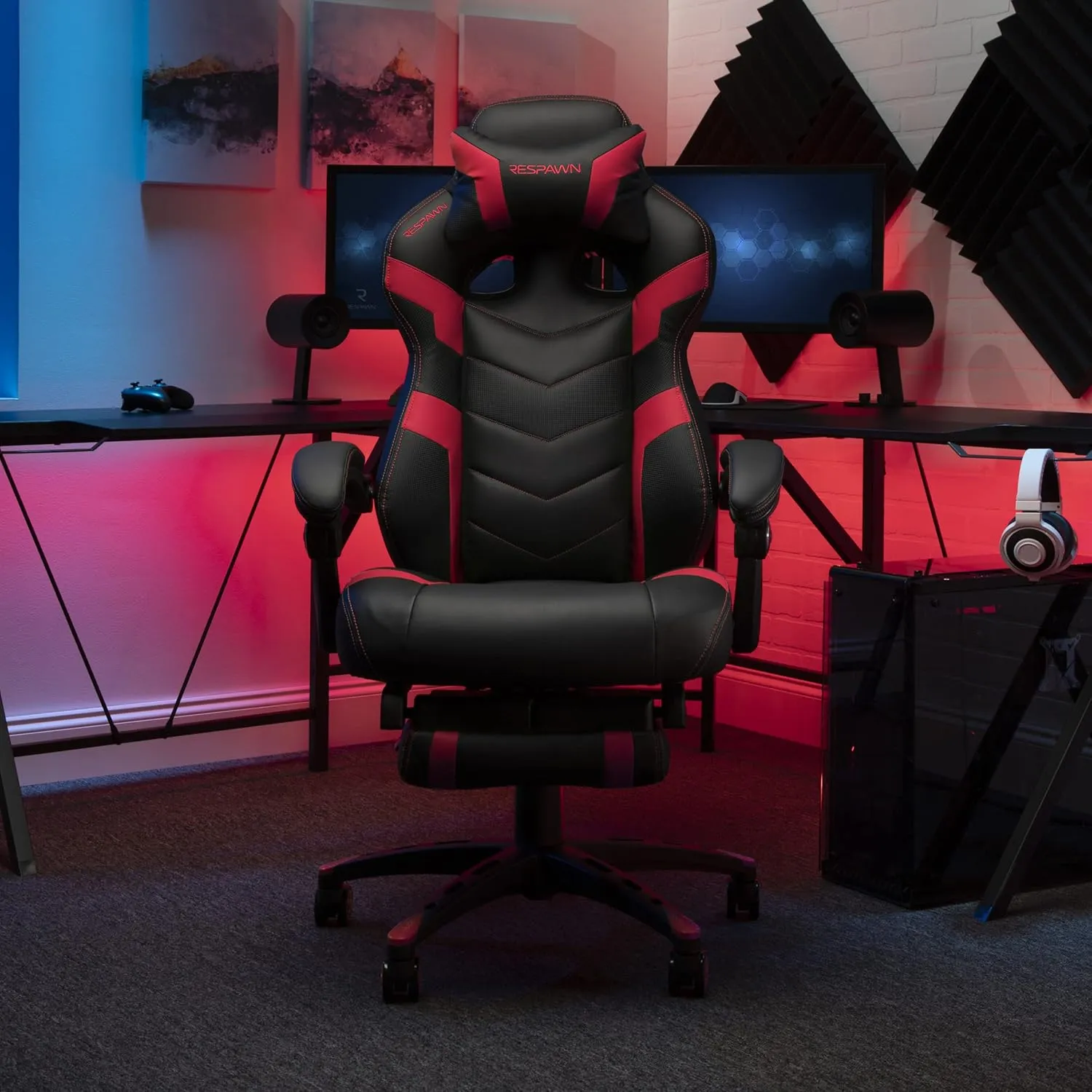 RESPAWN 110 Ergonomic Gaming Chair With Footrest Recliner - Racing Style High Back PC Computer Desk Office Chair - 360 Swivel, Lumbar Support, Adjustable Headrest Pillow, Padded Armrests - 2021 Red