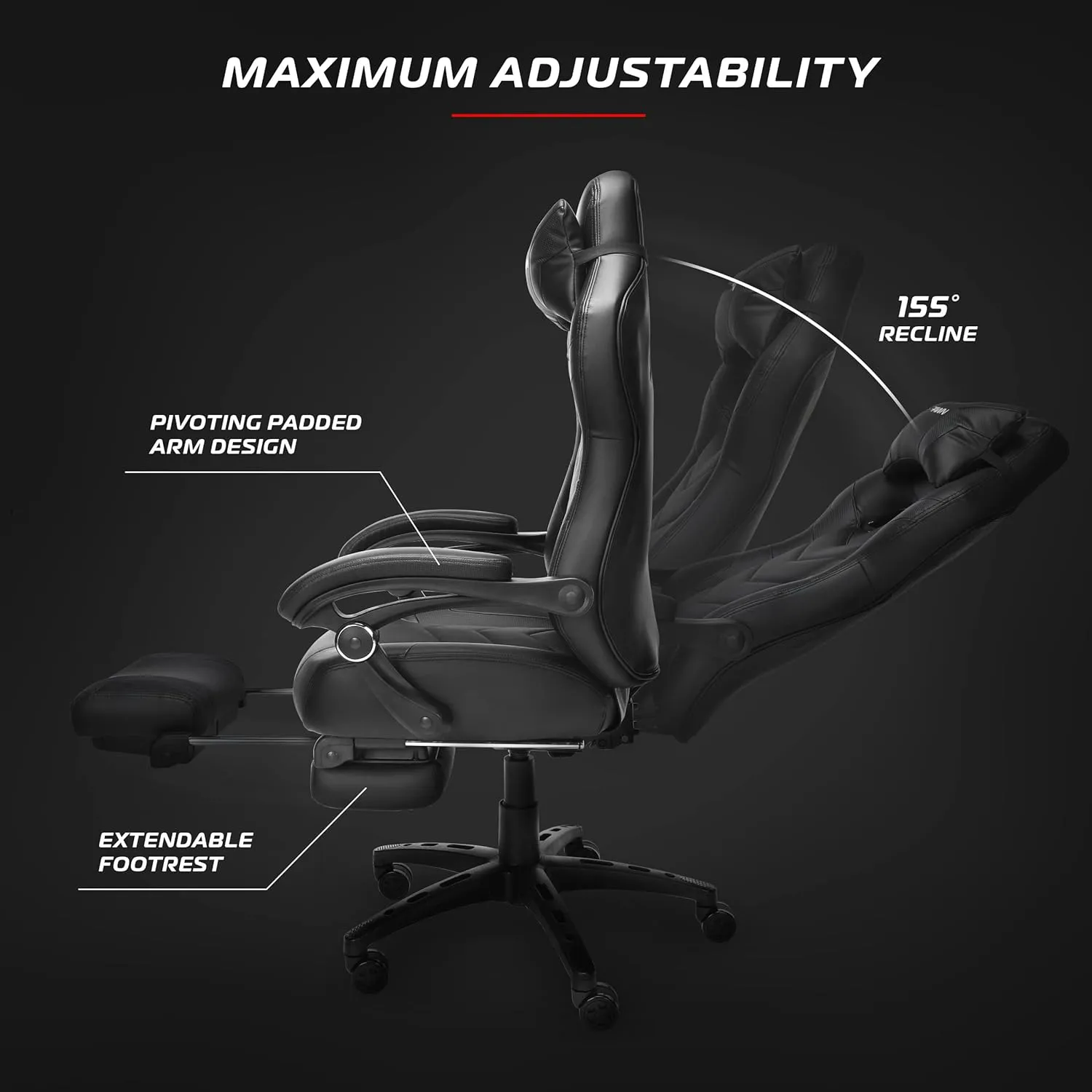 RESPAWN 110 Ergonomic Gaming Chair With Footrest Recliner - Racing Style High Back PC Computer Desk Office Chair - 360 Swivel, Lumbar Support, Adjustable Headrest Pillow, Padded Armrests - 2021 Red