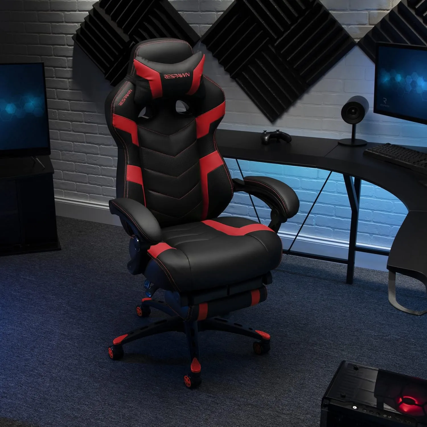 RESPAWN 110 Ergonomic Gaming Chair With Footrest Recliner - Racing Style High Back PC Computer Desk Office Chair - 360 Swivel, Lumbar Support, Adjustable Headrest Pillow, Padded Armrests - 2021 Red