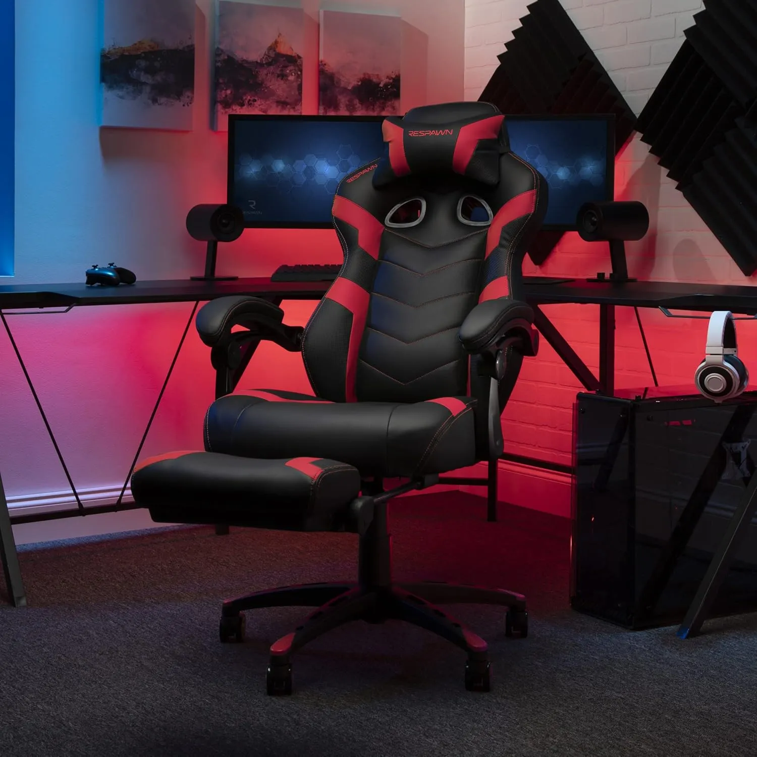RESPAWN 110 Ergonomic Gaming Chair With Footrest Recliner - Racing Style High Back PC Computer Desk Office Chair - 360 Swivel, Lumbar Support, Adjustable Headrest Pillow, Padded Armrests - 2021 Red