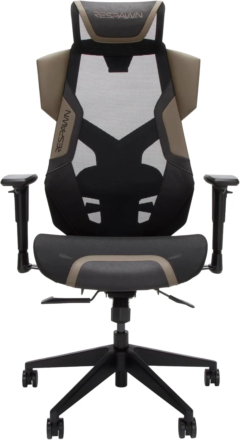 RESPAWN FLEXX Mesh Gaming Chair with Lumbar Support, Ergonomic Gaming Chair with Recline/Tilt Tension Controls, Adjustable Arms, 300lb Max Weight with Wheels for Computer/Desk/Office - Brown