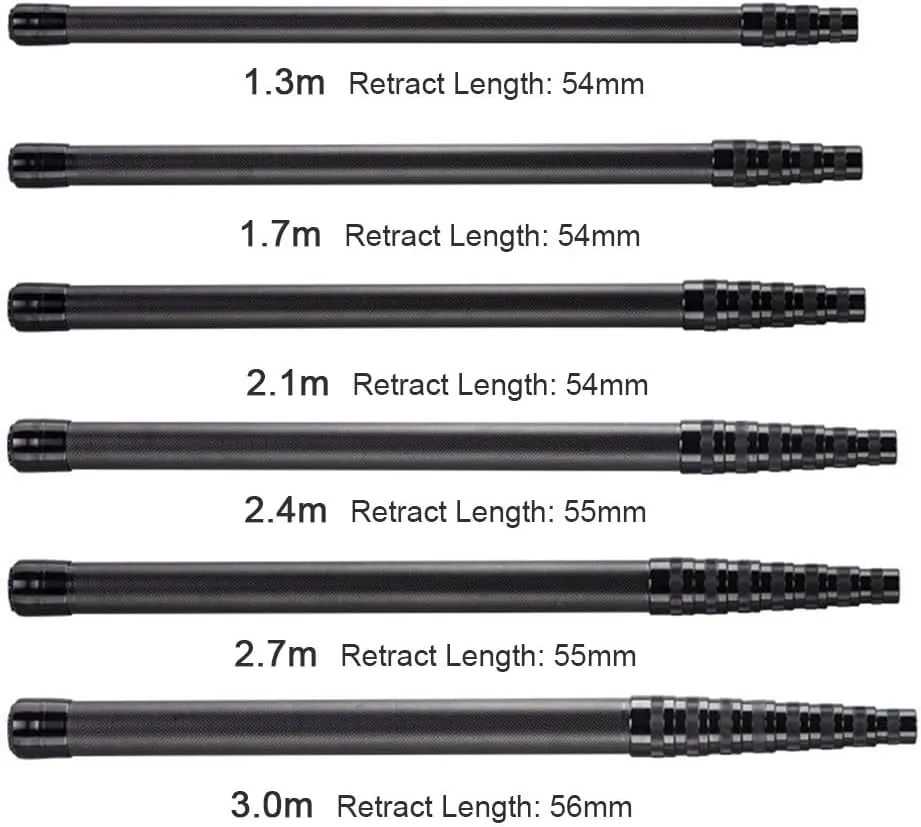 Retractable Carbon Fiber Fishing Landing Net Rods, 46T Carbon Fiber Telescoping Fishing Landing Net Rod Fish Handle Collapsible Pole, 1.3-3.0m Retractable for Big Fish Catch
