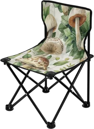 Retro Colorful Mushrooms Portable Outdoor Folding Chair Anti-Slip Padded Oxford Cloth Stool Camping Chair Small for Beach Hiking Fishing Gardening Quad Camp Chair