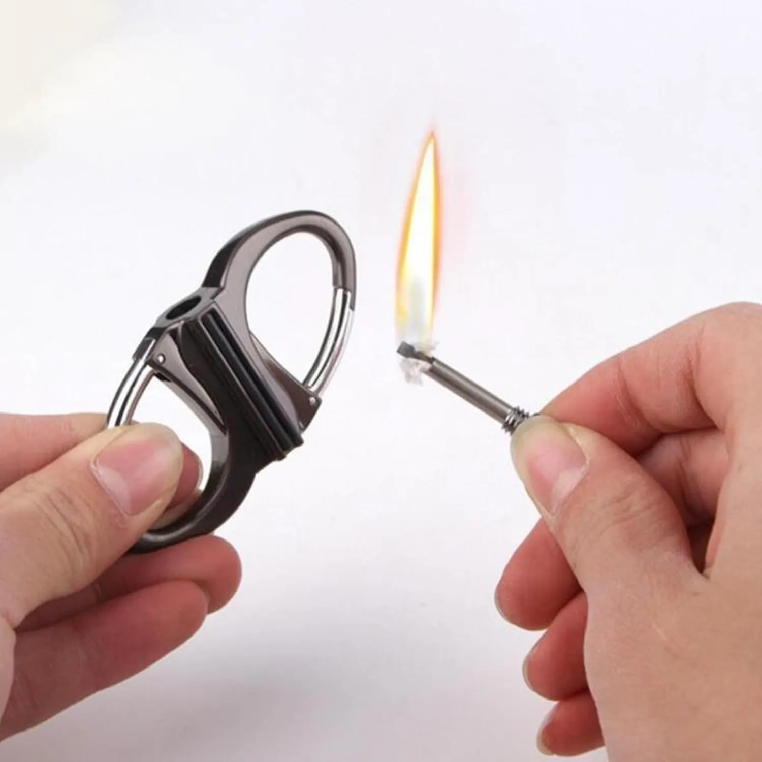 Retro Kerosene Lighter, Metal Convenient Keychain with Permanent Matches, Waterproof Reusable Multifunctional Lighter, Outdoor Emergency, Camping Survival(Black)