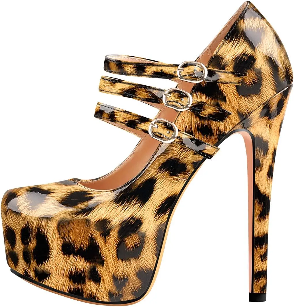 richealnini Mary Jane Pumps for Women Sexy Stiletto Heel Platform Ankle Buckle Strappy High Heels