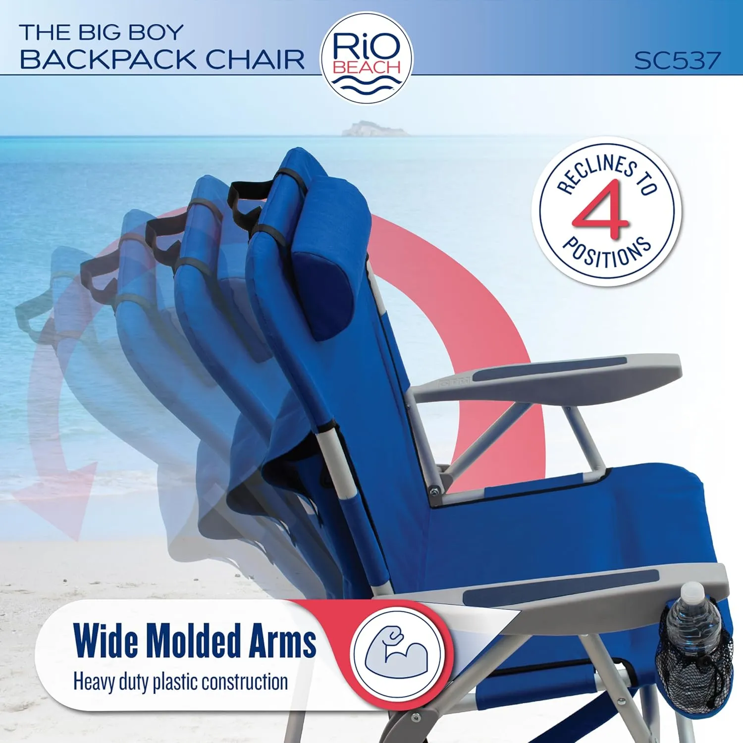 RIO beach Big Boy 4-Position 13" High Seat Backpack Beach or Camping Folding Chair, Turquoise