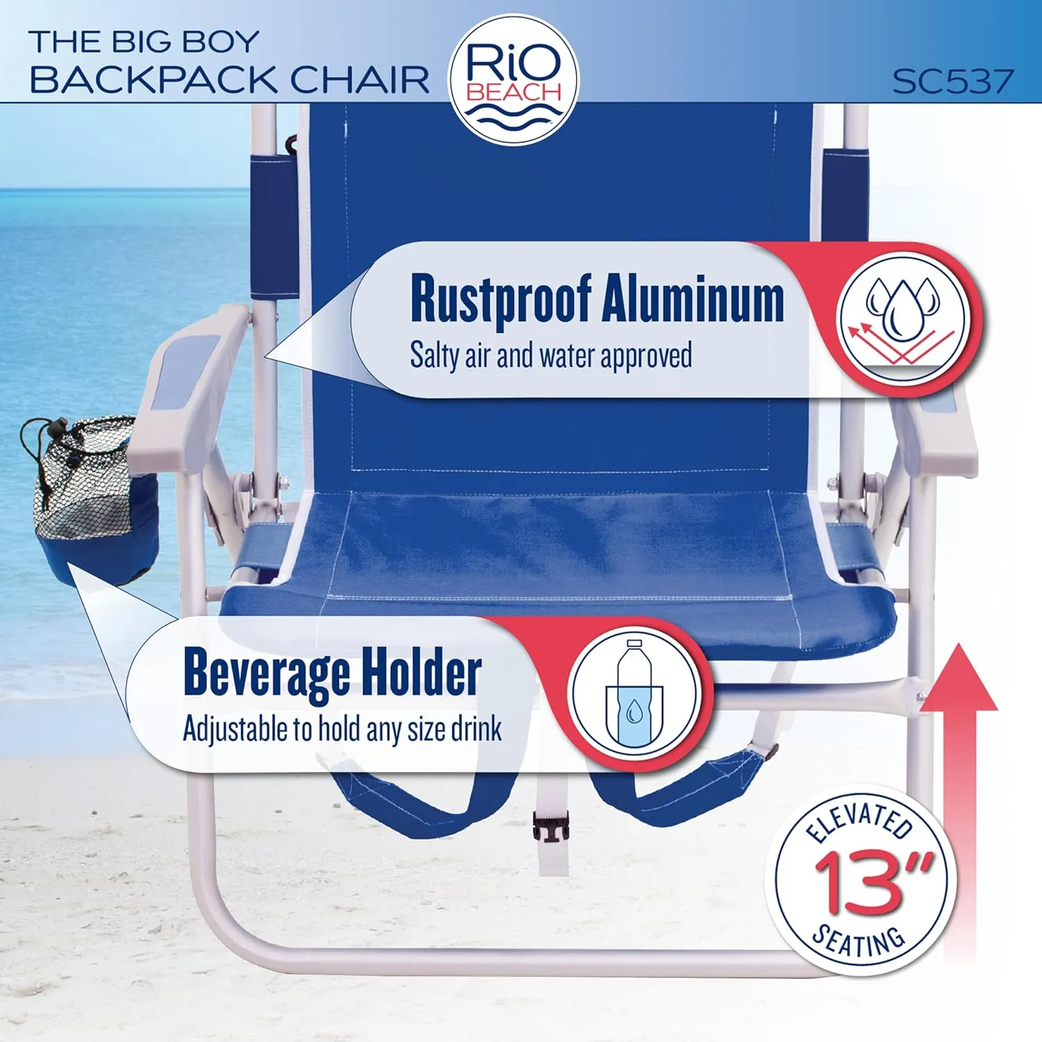 RIO beach Big Boy 4-Position 13" High Seat Backpack Beach or Camping Folding Chair, Turquoise