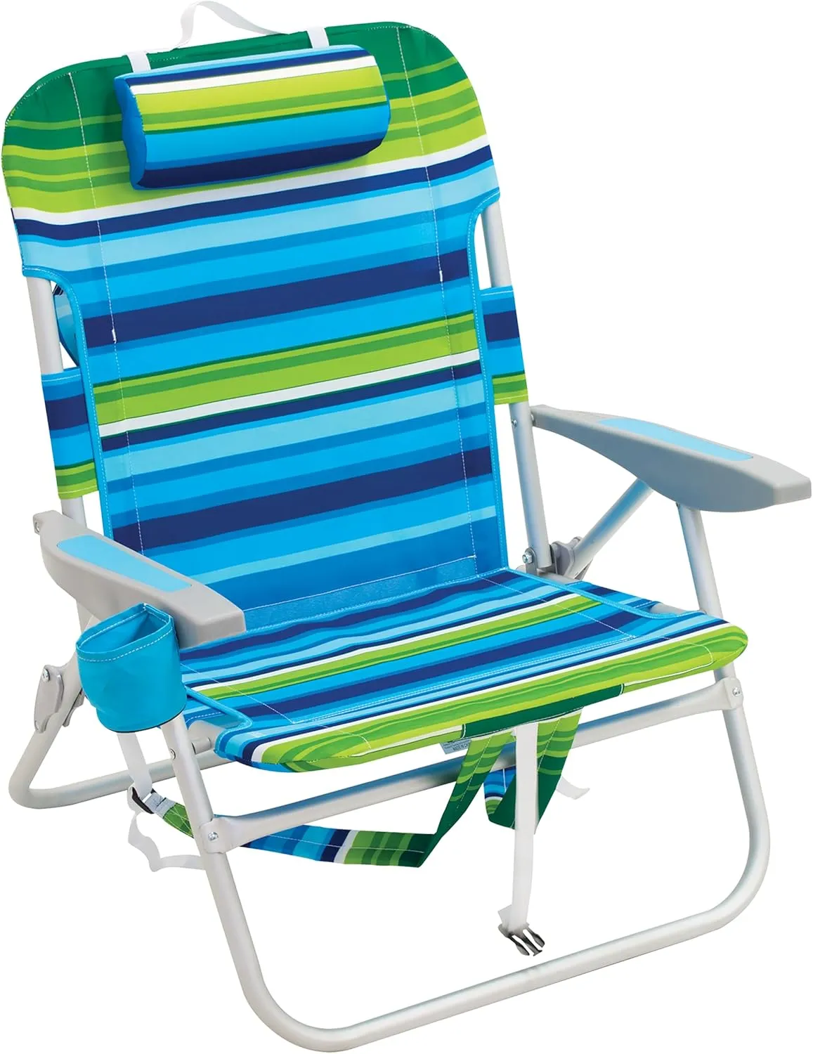 RIO beach Big Boy Folding 13 Inch High Seat Backpack Beach or Camping Chair, Aluminum, Green/Blue Stripe
