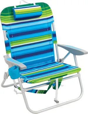 RIO beach Big Boy Folding 13 Inch High Seat Backpack Beach or Camping Chair, Aluminum, Green/Blue Stripe