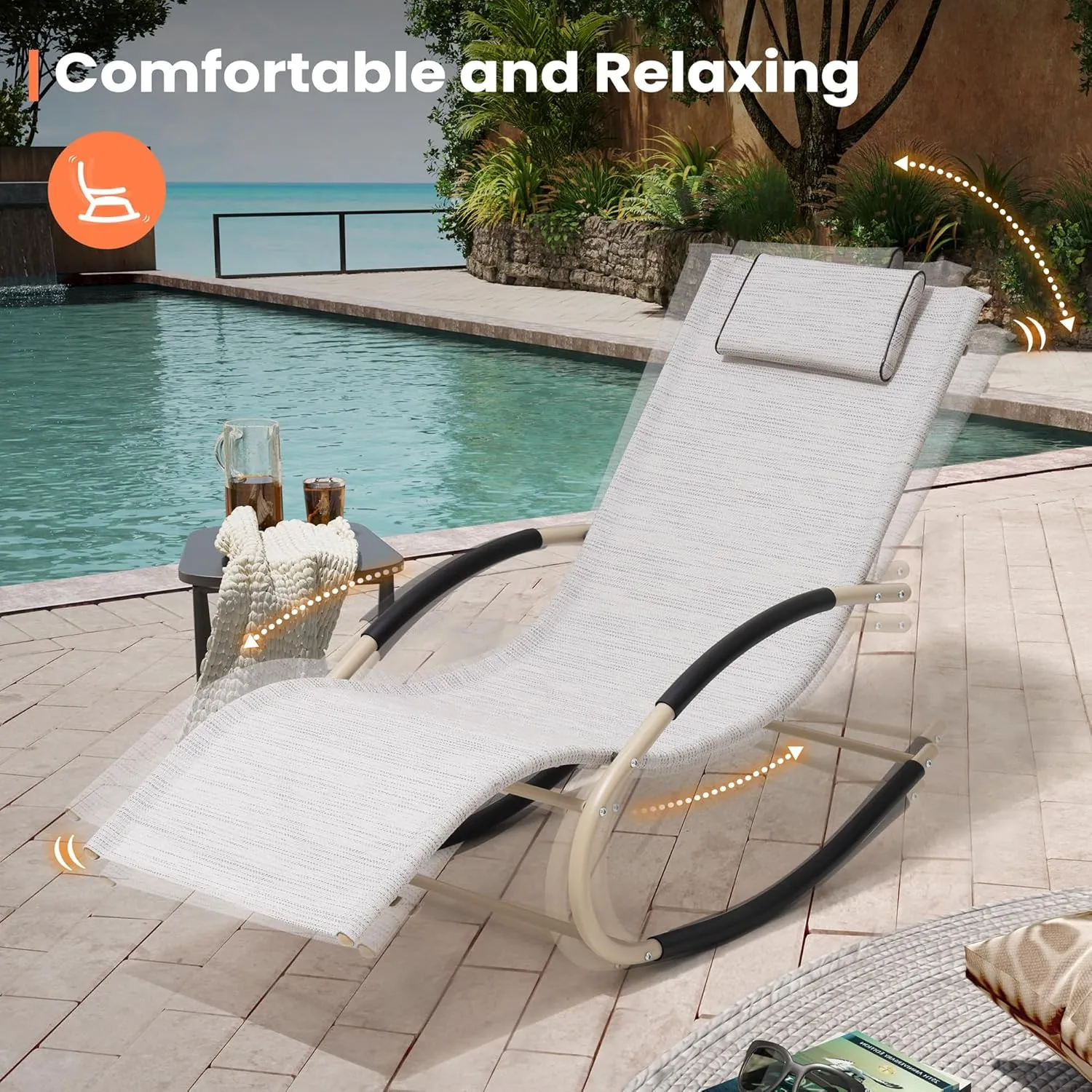 Rocking Outdoor Lounger Chair Chaise Lounge Zero Gravity Rocker - Patio Lounge Chair Rocking Sunlonger for Sunbathing, Napping for Patio, Garden, Living Room