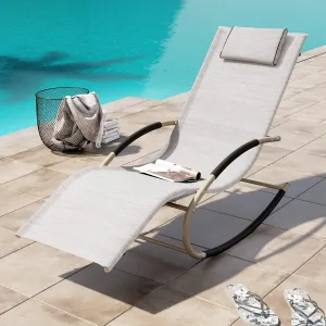 Rocking Outdoor Lounger Chair Chaise Lounge Zero Gravity Rocker - Patio Lounge Chair Rocking Sunlonger for Sunbathing, Napping for Patio, Garden, Living Room