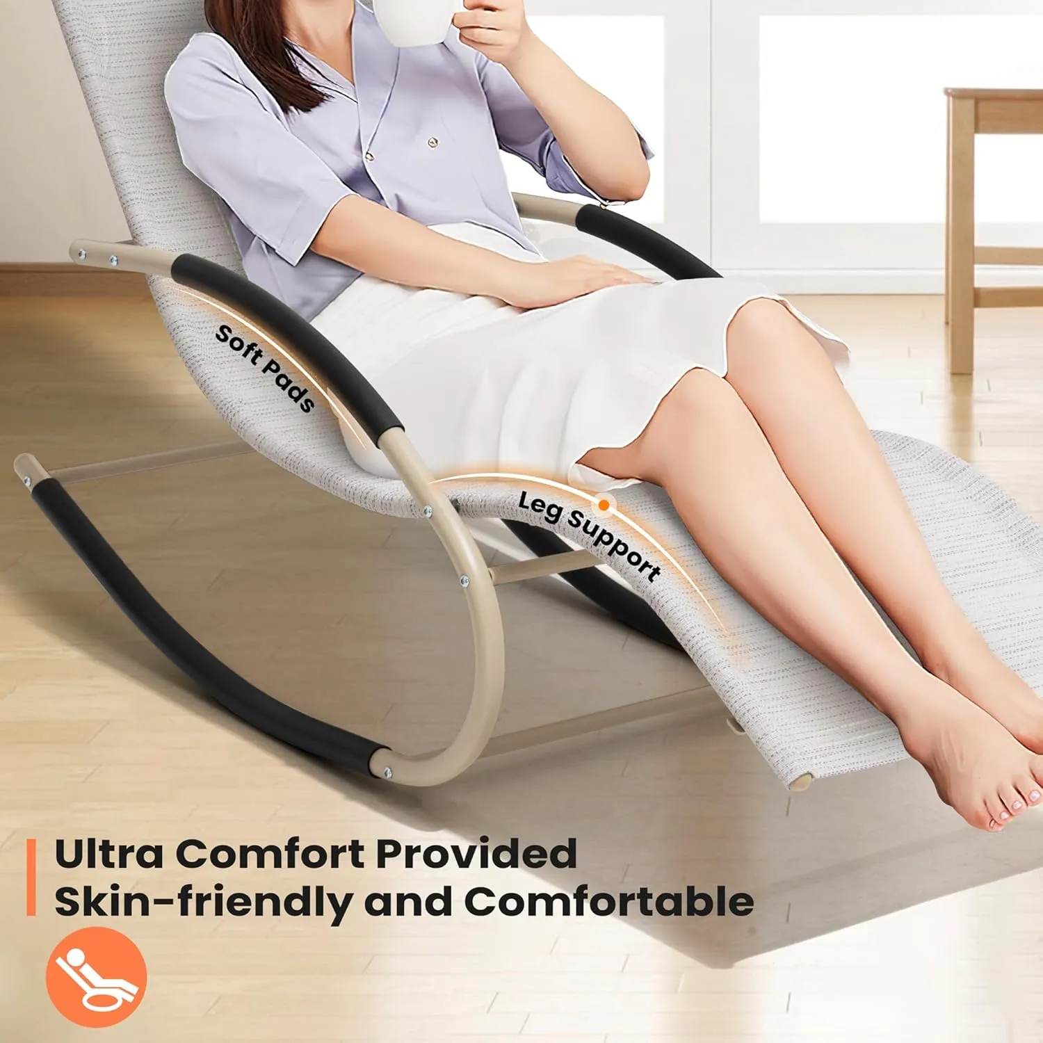 Rocking Outdoor Lounger Chair Chaise Lounge Zero Gravity Rocker - Patio Lounge Chair Rocking Sunlonger for Sunbathing, Napping for Patio, Garden, Living Room