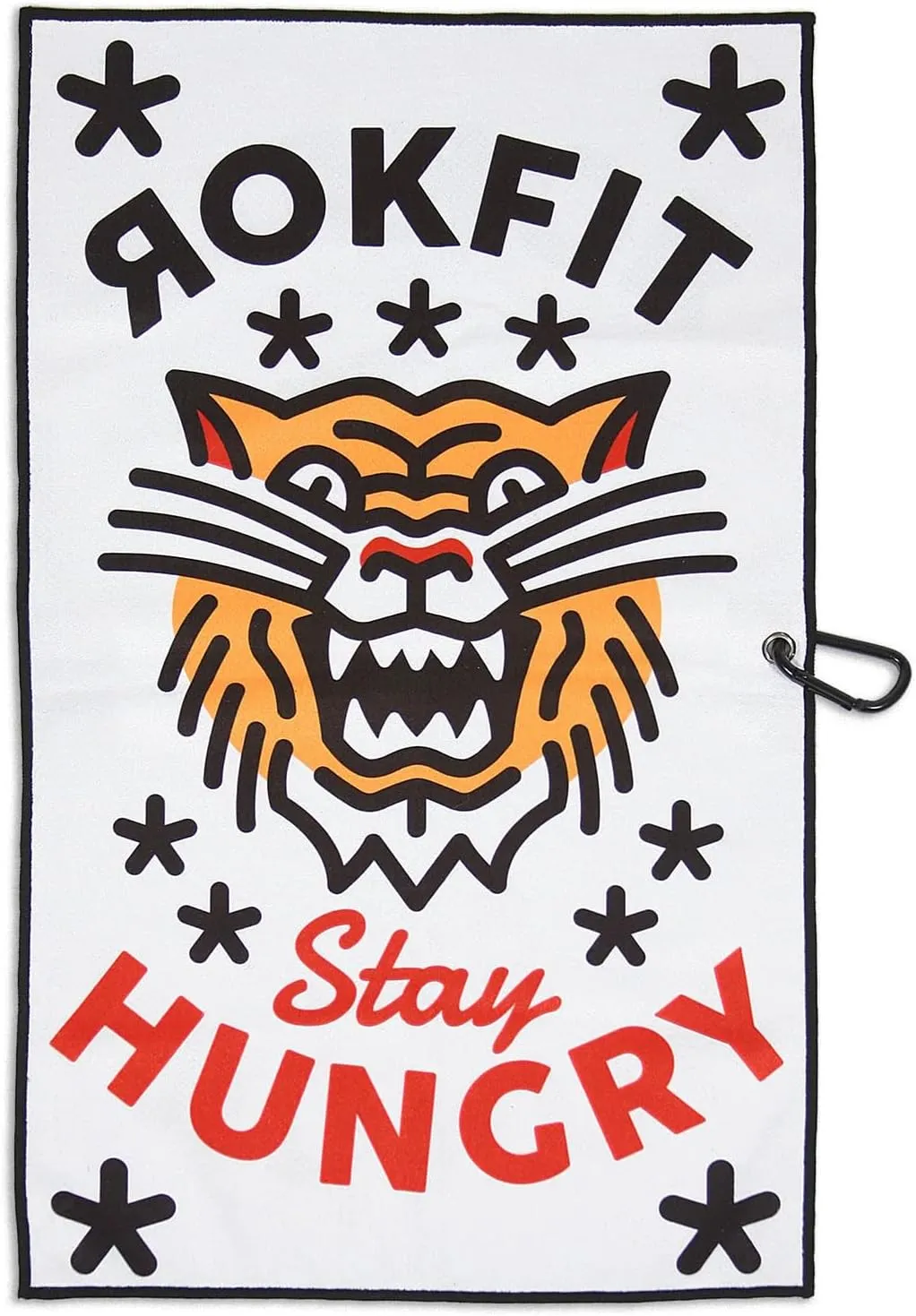 RokFit Gym & Golf Towel – Multi-Use, Quick-Dry, Durable Utility Towel with Bold Graphic and Carabiner Clip (Stay Hungry)