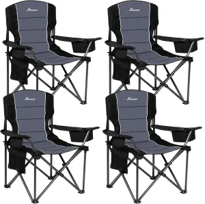 Romswi Oversized Camping Chairs,Heavy Duty Support 500 LBS,Padded Back & Arm Sport Chairs, Cup Holder Cooler Bag, Collapsible Folding Chairs for Outdoor, Fishing & Garden