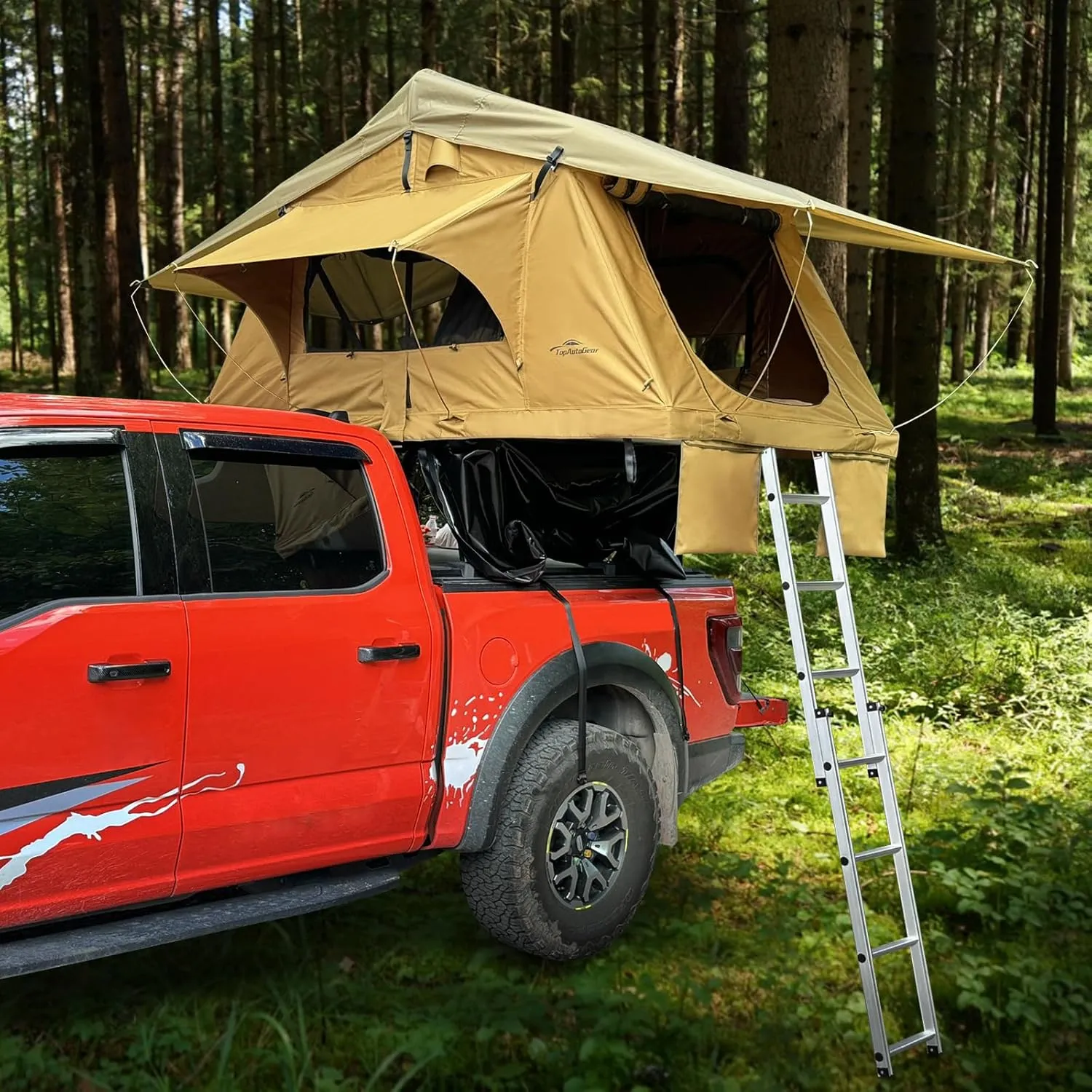 Rooftop Tent Hard Shell for SUV, Jeep, Truck-800D Waterproof, Quick-Setup Design with Telescopic Ladder & LED Lighting for 2-3 Person,Overland Tent for Camping