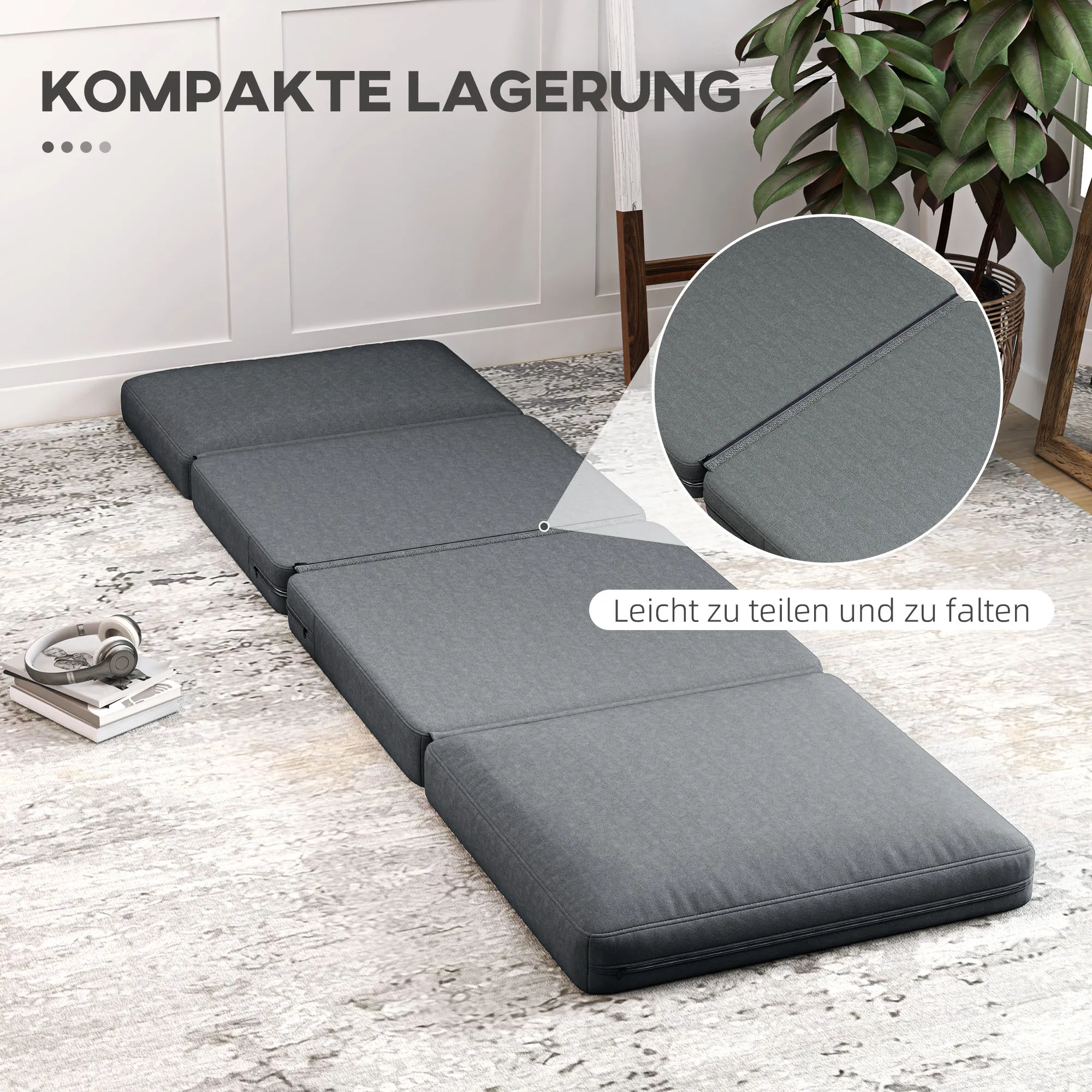 Rootz Convertible Floor Chair - Upholstered Sofa - Meditation Seat - Velvet Comfort - 75 x 268 x 18cm - Grey
