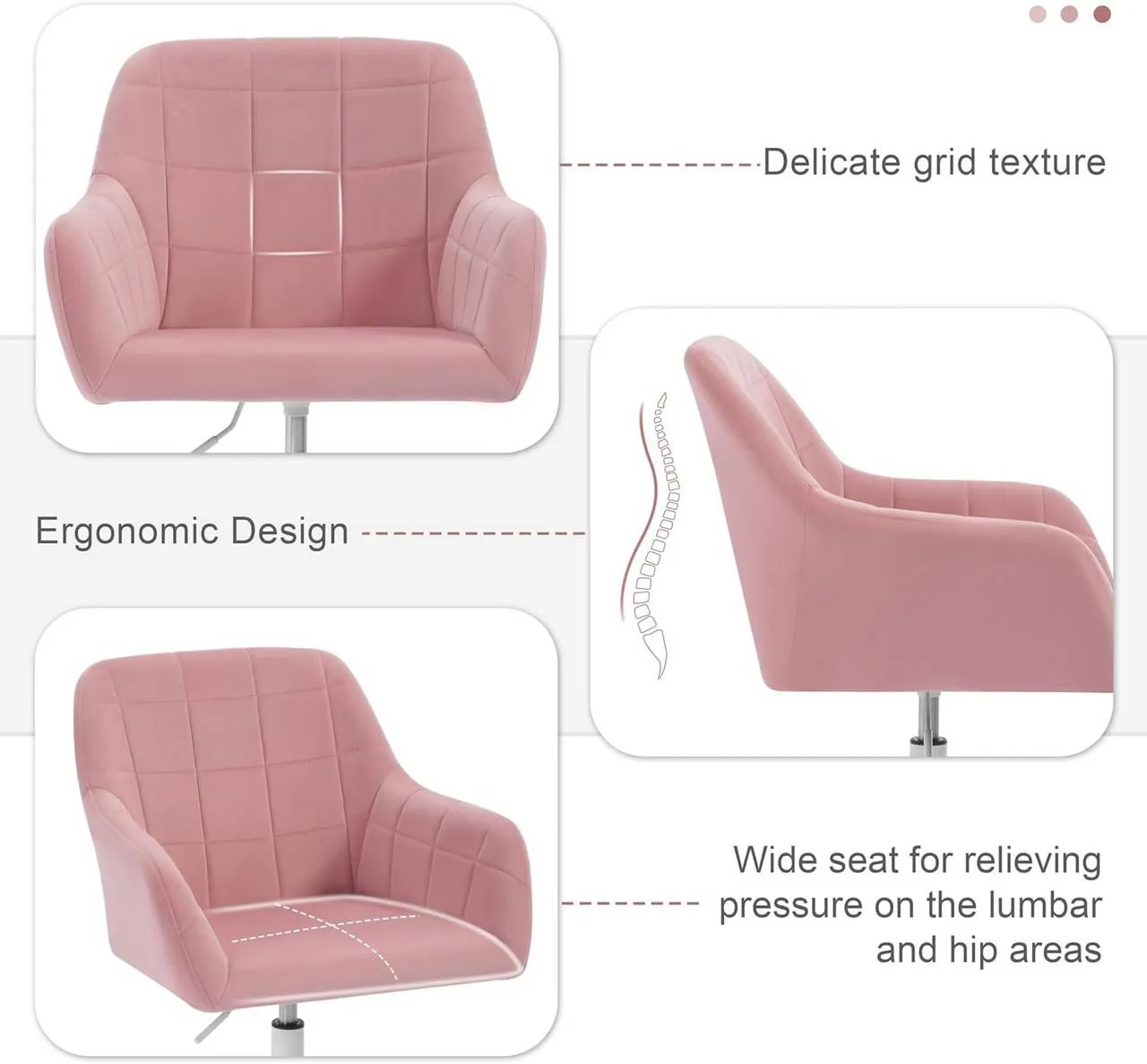 Rootz Office Chair - Ergonomic Desk Chair - Swivel Chair - High-Density Foam - Velvet - Height Adjustable - 58cm x (77-85cm) x 60.5cm