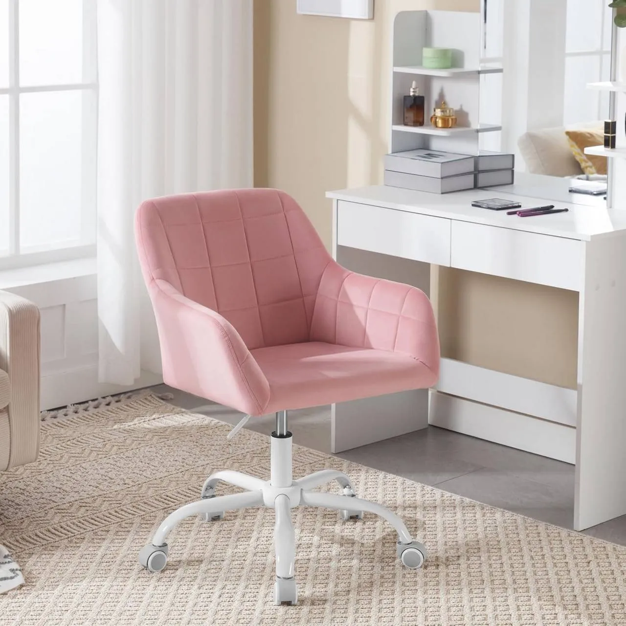 Rootz Office Chair - Ergonomic Desk Chair - Swivel Chair - High-Density Foam - Velvet - Height Adjustable - 58cm x (77-85cm) x 60.5cm