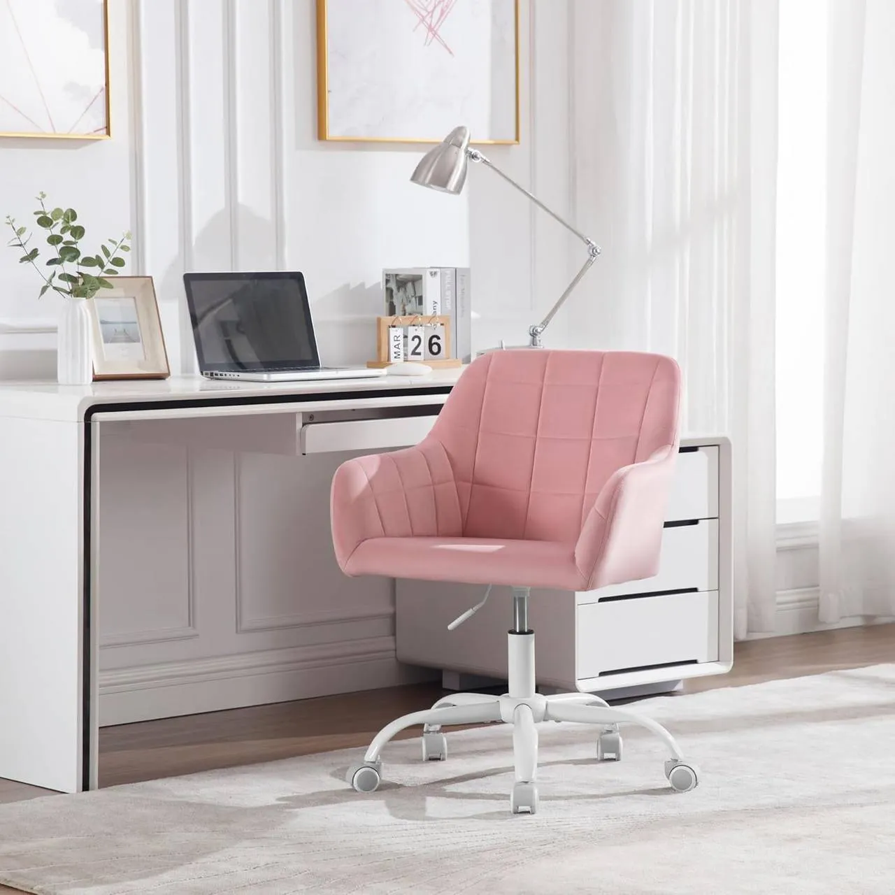 Rootz Office Chair - Ergonomic Desk Chair - Swivel Chair - High-Density Foam - Velvet - Height Adjustable - 58cm x (77-85cm) x 60.5cm