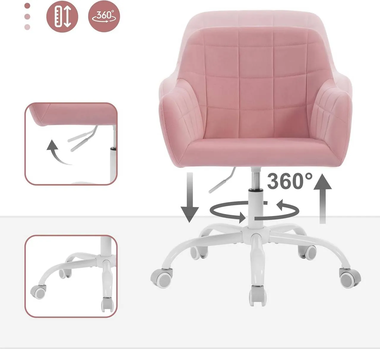 Rootz Office Chair - Ergonomic Desk Chair - Swivel Chair - High-Density Foam - Velvet - Height Adjustable - 58cm x (77-85cm) x 60.5cm