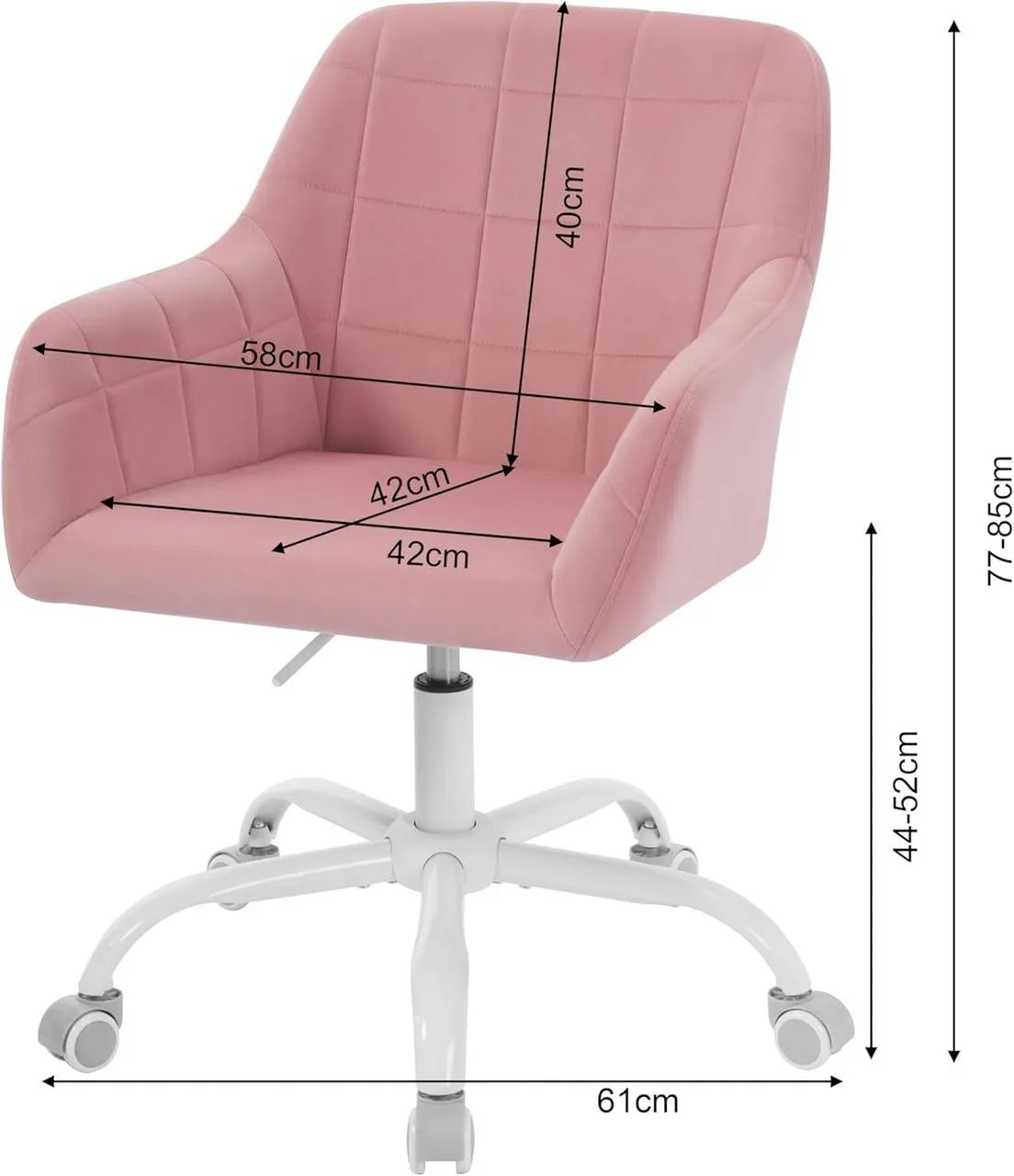 Rootz Office Chair - Ergonomic Desk Chair - Swivel Chair - High-Density Foam - Velvet - Height Adjustable - 58cm x (77-85cm) x 60.5cm